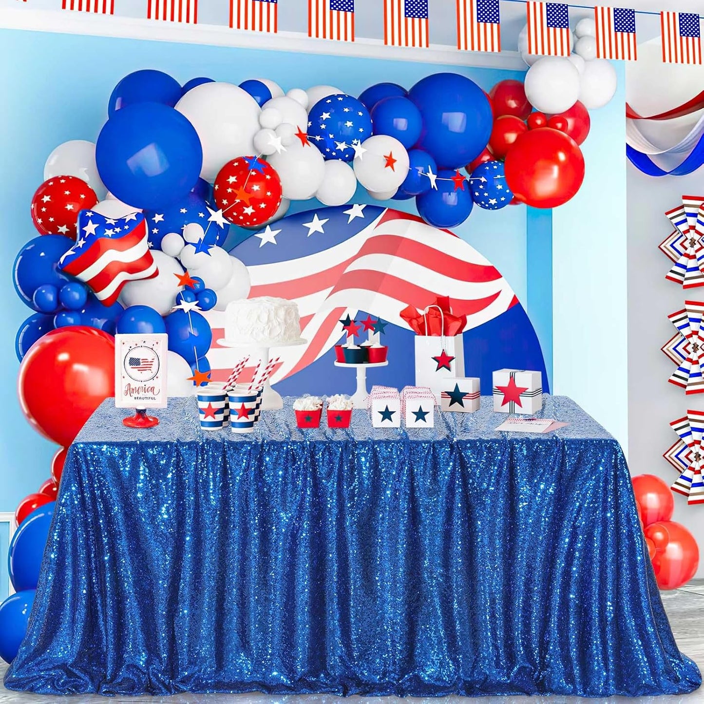 QueenDream Rectangle Wedding Tablecloth Royal Blue- 90x132 Inch Sequin Fabric Table Cloths Rectangle Cover Birthday Parties Holiday Decorations