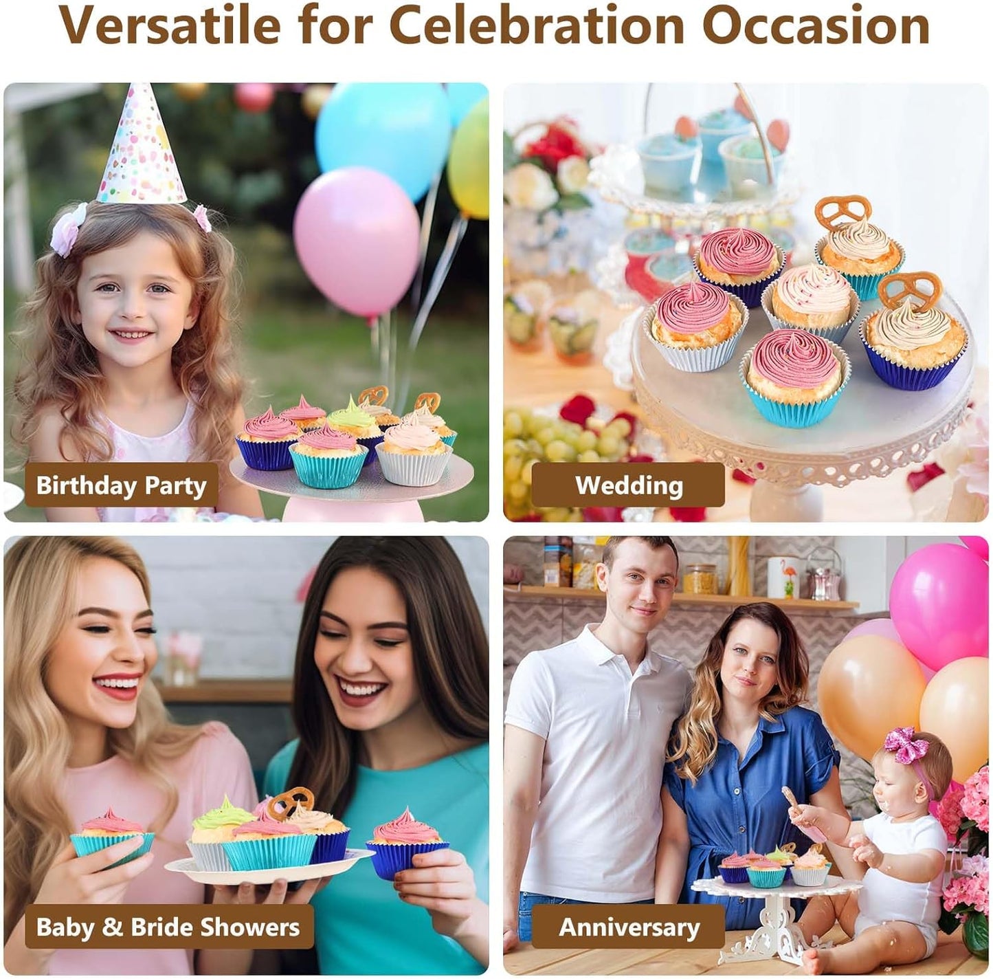 Gifbera Navy Blue Foil Cupcake Liners 200-Count Standard Size Muffin Paper Baking Cups