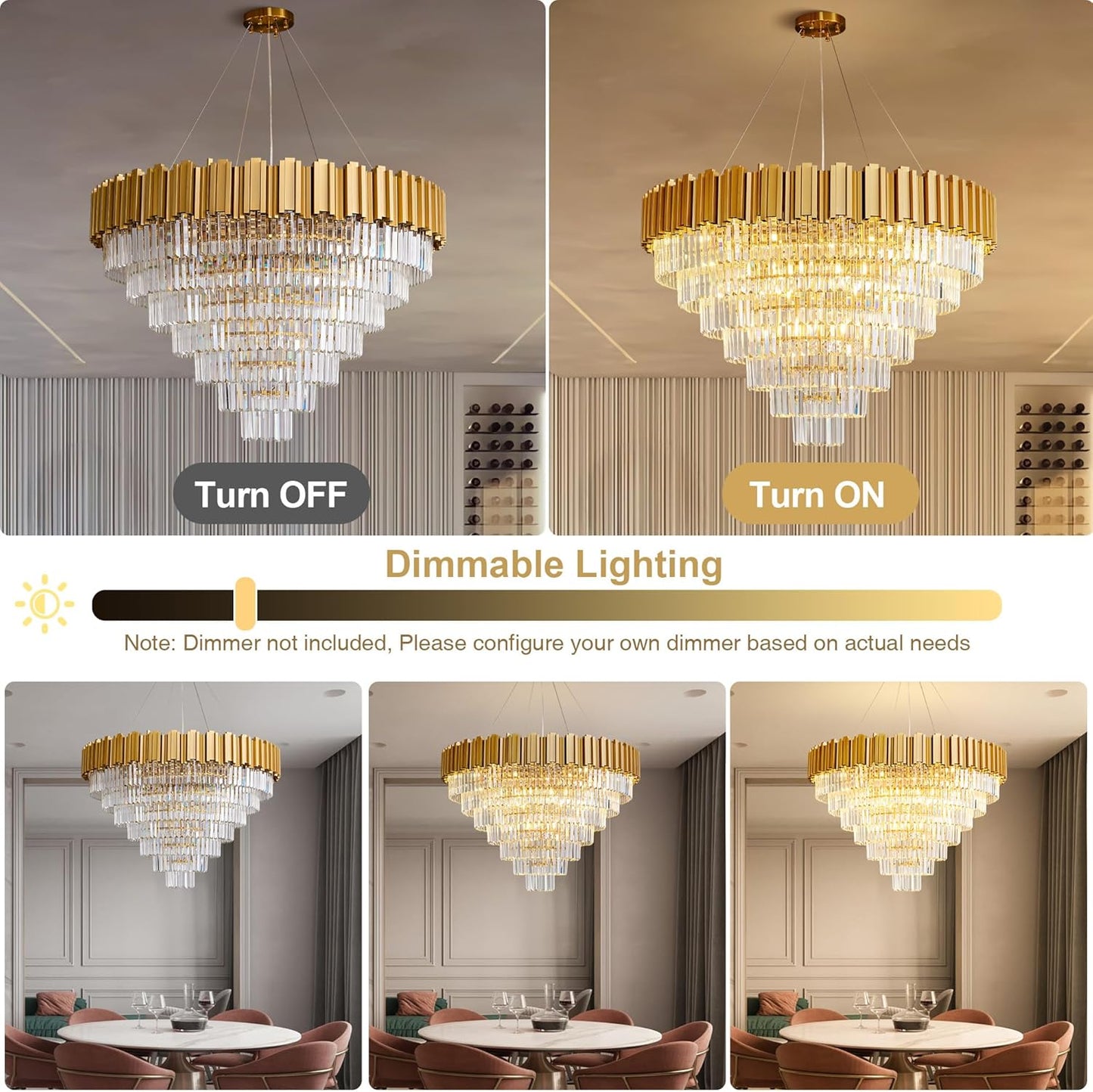 Modern Crystal Chandelier, 39" Gold Chandelier for Dining Room, 21-Light Luxury Round Chandeliers, 7-Tier Contemporary Light Fixture for Living Room, Bedroom, Foyer, Entryway, Kitchen
