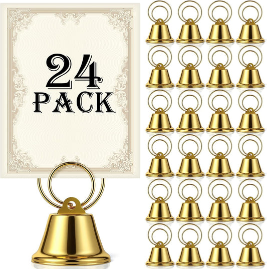 24 Pcs Table Number Holders Place Card Holders for Table 2 Inch Ring Clip Bell Number Holder Metal Picture Holder for Wedding Christmas Restaurant Home Photo Office Memo(Gold,Ring)