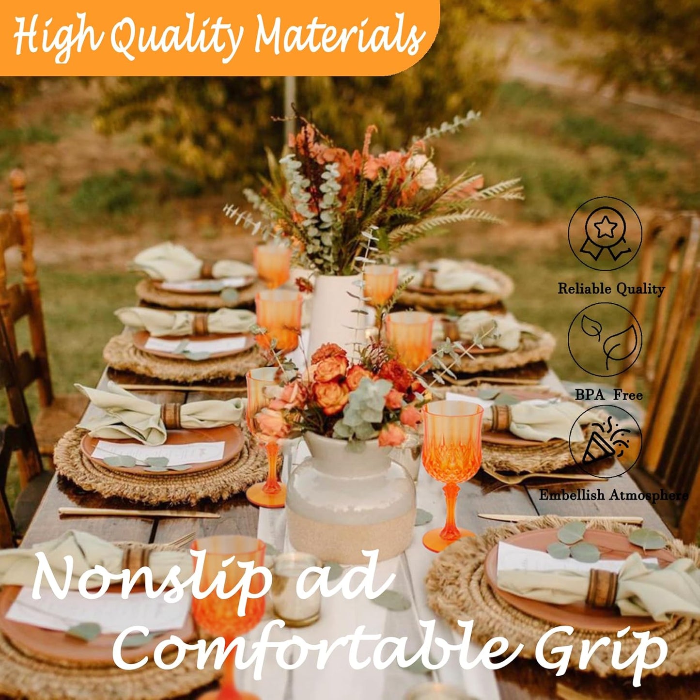 Plastic Wine Glasses，Plastic Goblets Vintage Style Cordial Drinking Glasses for Wedding Reception, Halloween Grand Event Party Supplies (12, Pumpkin orange)