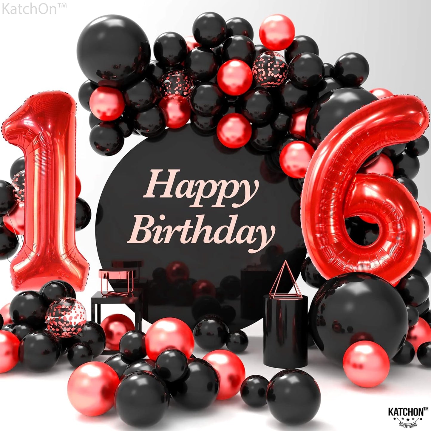 KatchOn, Red 16 Number Balloons - Huge, 40 Inch | 16th Birthday Balloons Red for 16th Birthday Decorations for Boys Red | 16 Balloon Numbers | Red Sweet 16 Balloons, Red Sweet 16 Birthday Decorations