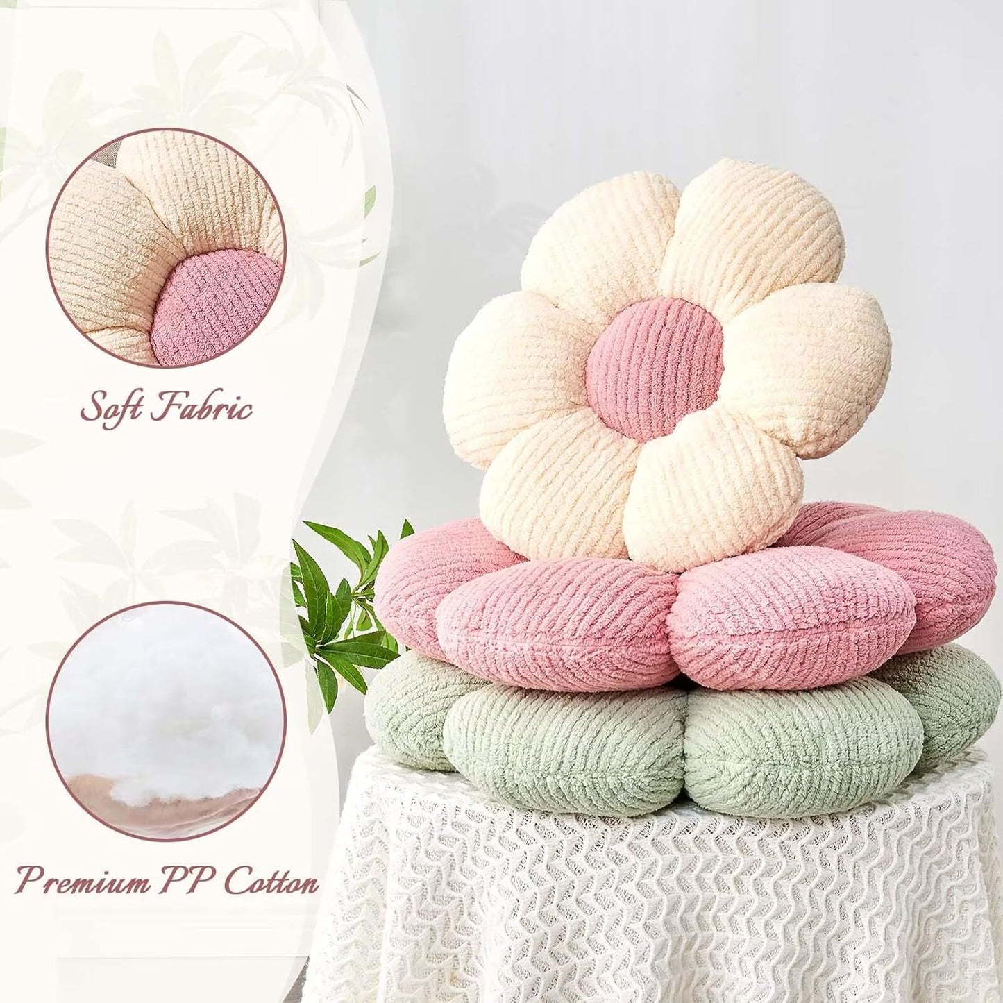 Soft White Pink 17.7" Flower Pillow for Home Decor, Cute Shaped Floor Pillow Aesthetic Plush Decorative Pillow for Bed Sofa Couch