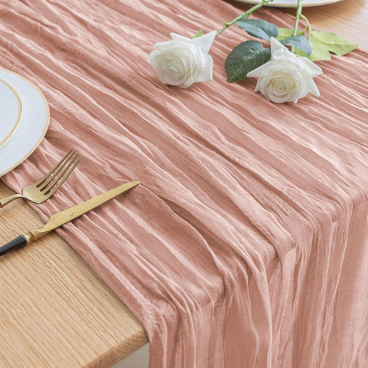 Asee'm Cheesecloth Table Runner 120 Inches Dusty Pink Boho Gauze Cheese Cloth Runner 10FT Rustic Sheer Fall Table Runners for Thanksgiving Wedding Baby Shower Holiday Party Decoration