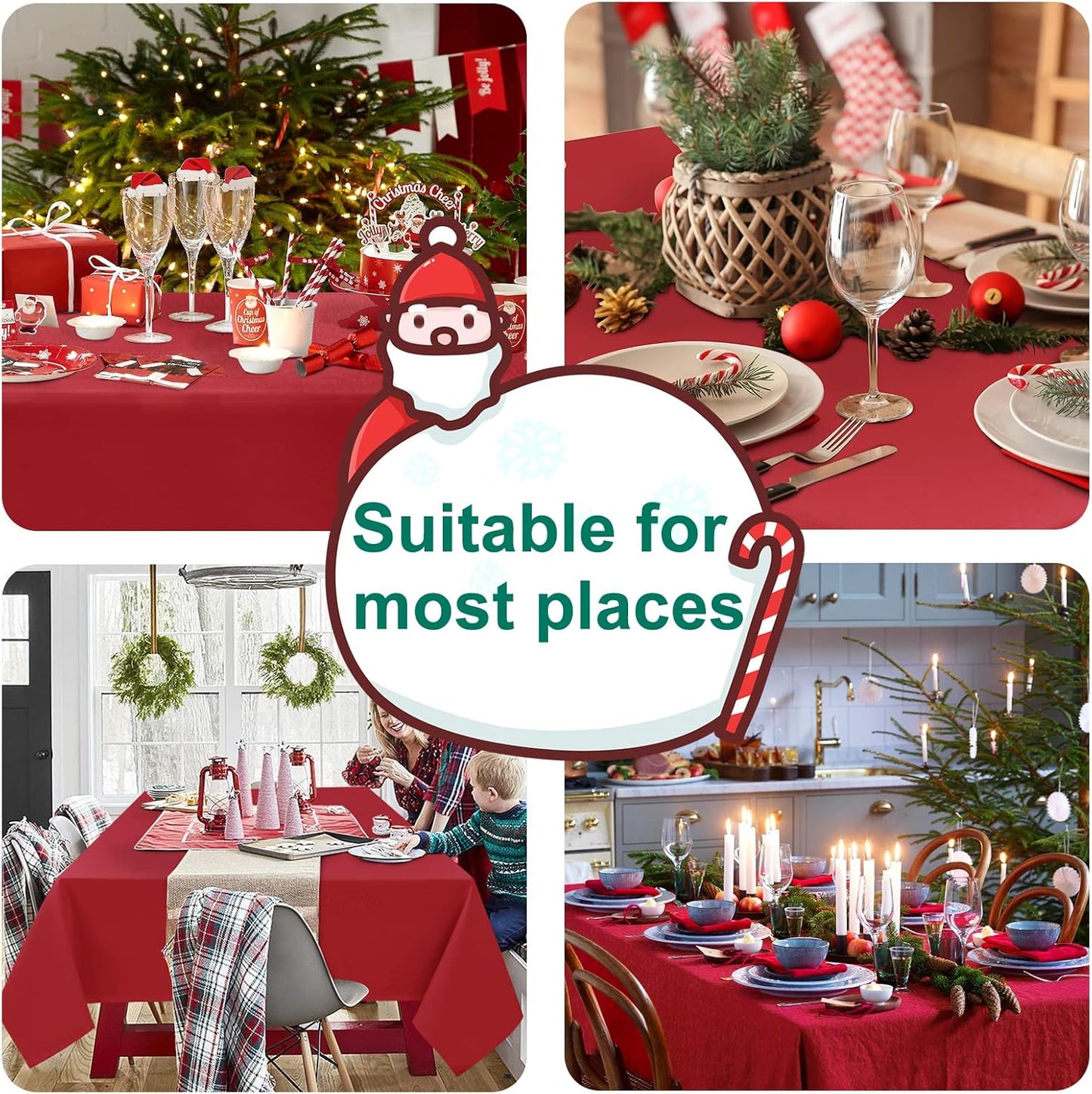Hiasan 2 Pieces Red Tablecloth Square - Wateproof and Spillproof Kitchen Christmas Washable Polyester Table Cloth for Dining Room, 54 x 54 Inch