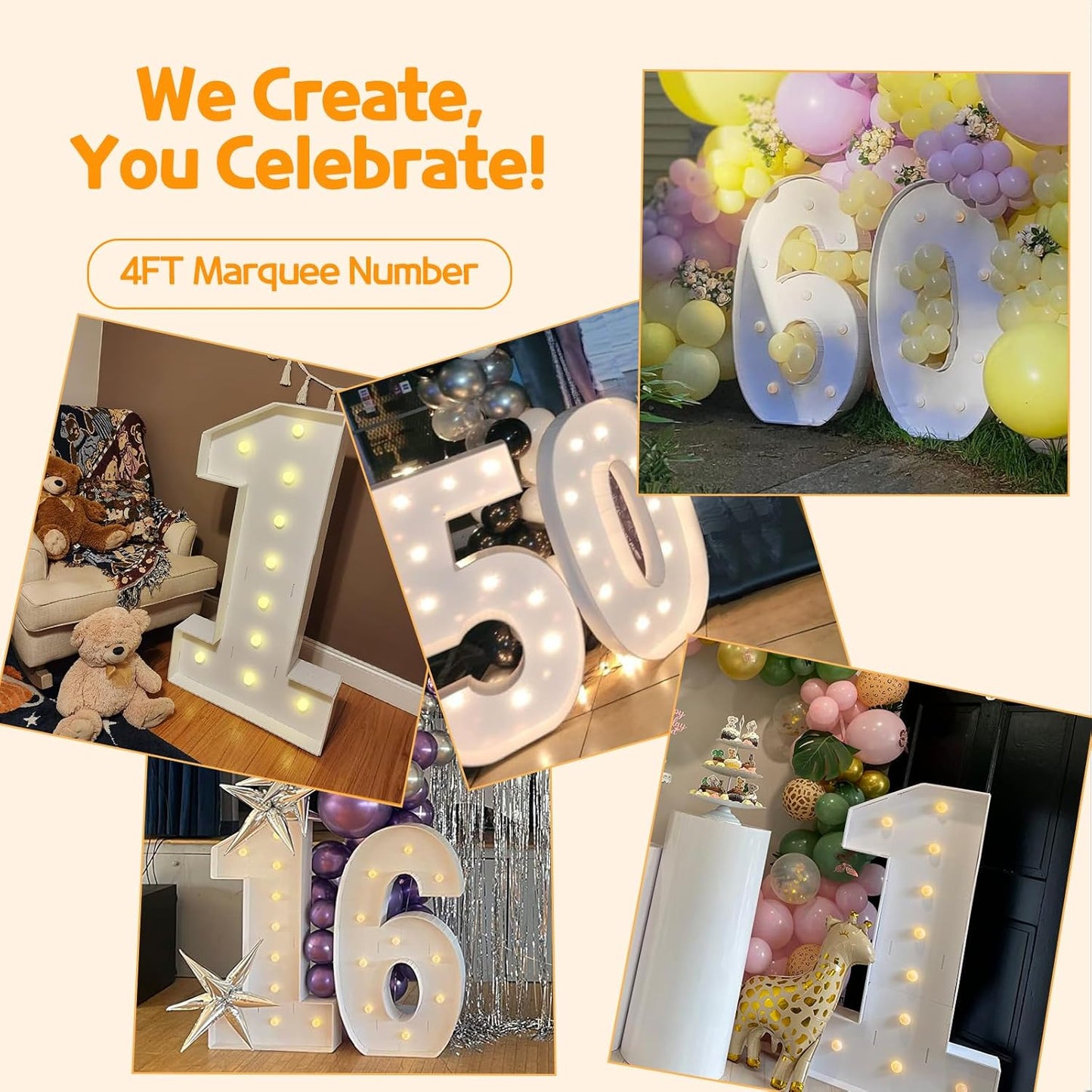 Marquee Numbers 4 Feet Tall Large Light Up Numbers 4th 14th 24th Four Ever Sweet Birthday Decorations Girl Boy Big Yellow Light Outdoor Anniversary Decorations Balloon Arch Kit Party Backdrop 4