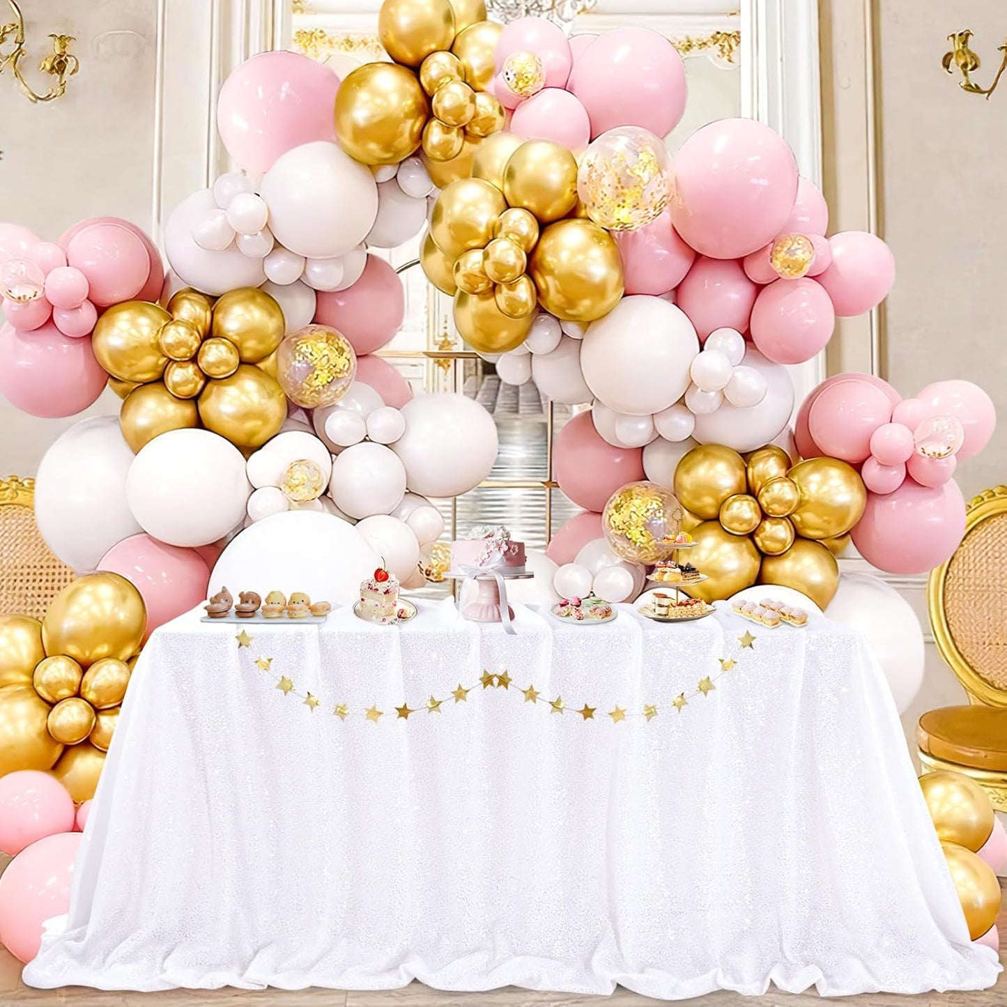QueenDream White Tablecloth 60x102 Inch Rectangular Sequin Tablecloth for Baby Shower Wedding Banquets or Restaurants