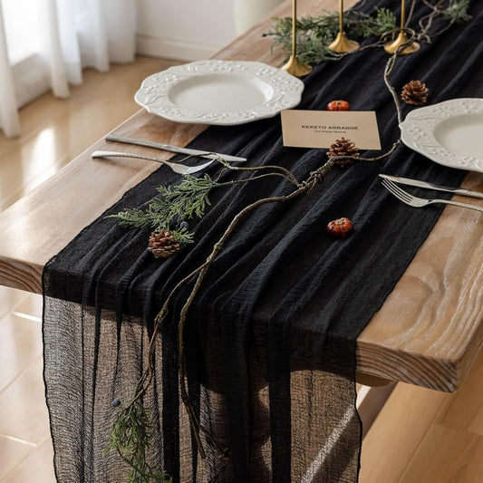 Black Halloween Table Runner Cheesecloth Gauze Rustic Premium Cotton Cheese Cloth Table Decor 120 Inch 10 FT for Wedding Bridal Baby Shower Long Sheer Boho Home Decorations