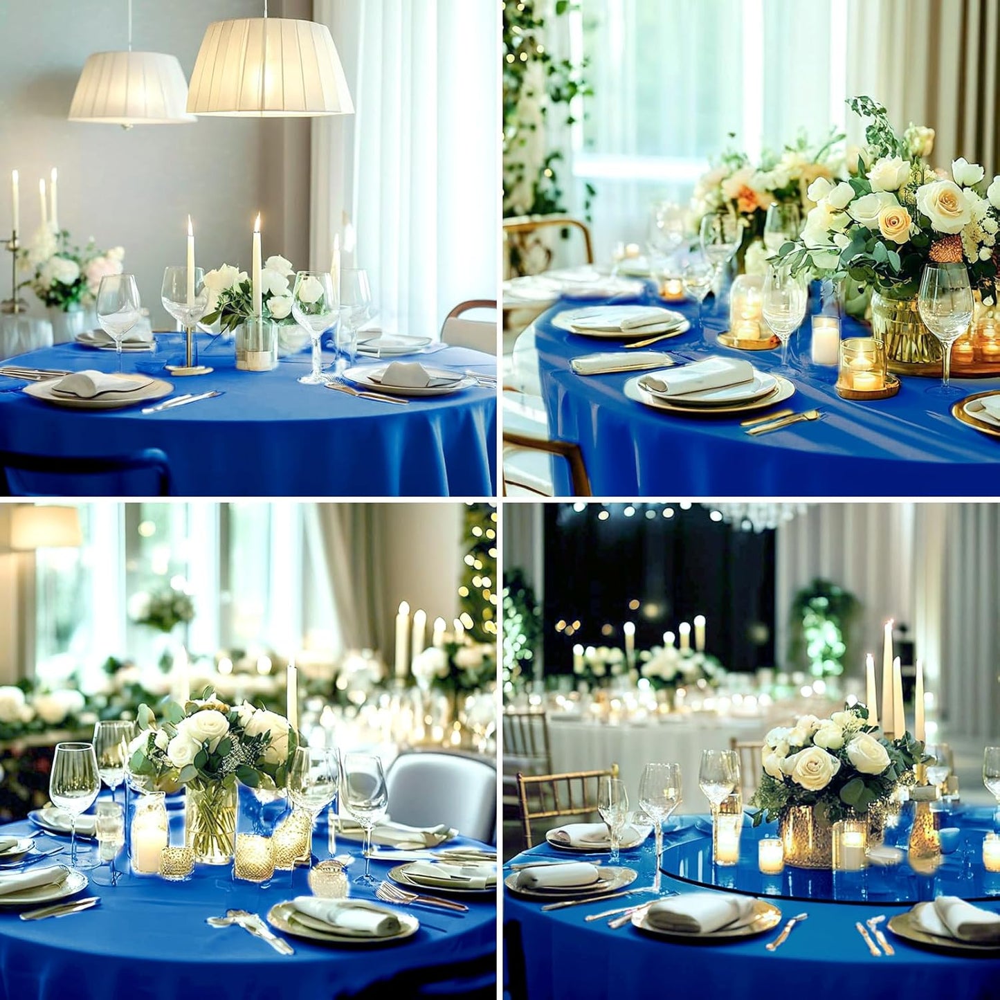 Round Tablecloth 132 Inch 2 Pack Royal Blue Tablecloths Washable Decorative Linen Polyester Table Clothes Cover for Dining Table Banquets Buffet Parties and Wedding