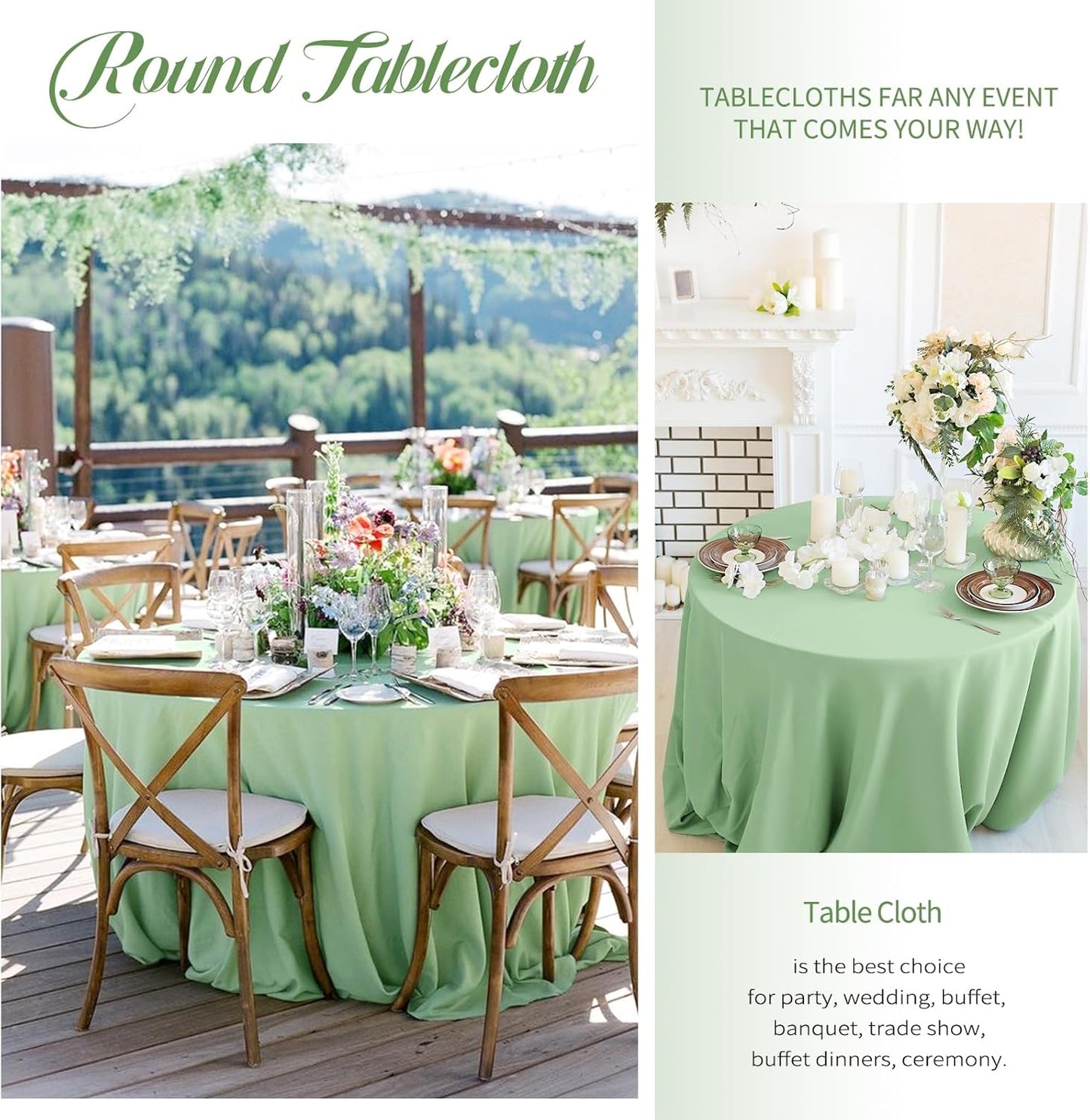 6 Pack Sage Green Round Tablecloths - 120 Inch, Polyester Table Cover, Stain and Wrinkle Resistant Washable Fabric Table Cloth for Wedding Banquet Parties