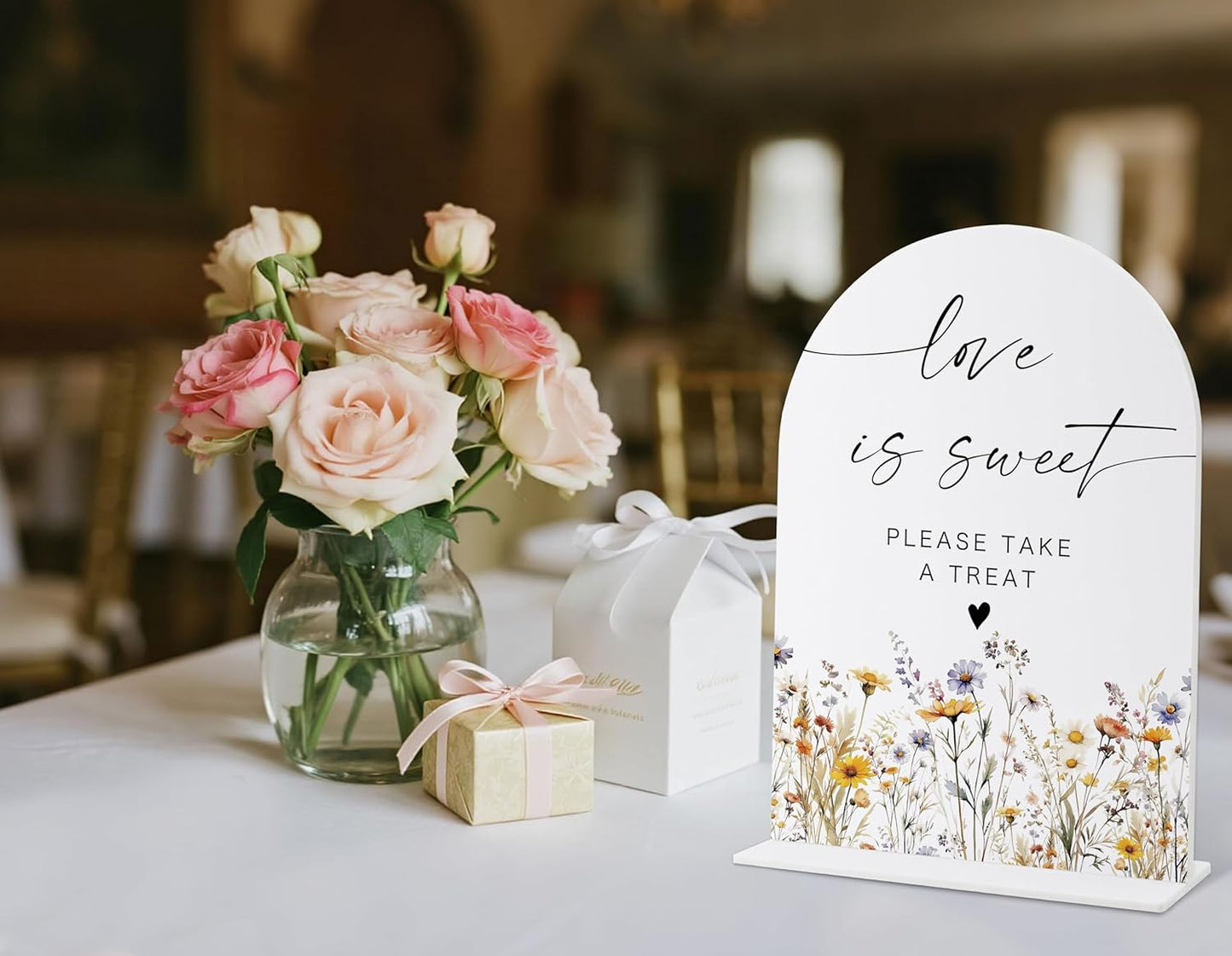 Wedding Signs for Ceremony and Reception, Boho Floral Love is Sweet Sign Please Take a Treat, Wedding Signage with Stand, Bridal Shower Table Centerpieces, Supplies for Engagement Reception Party, 33