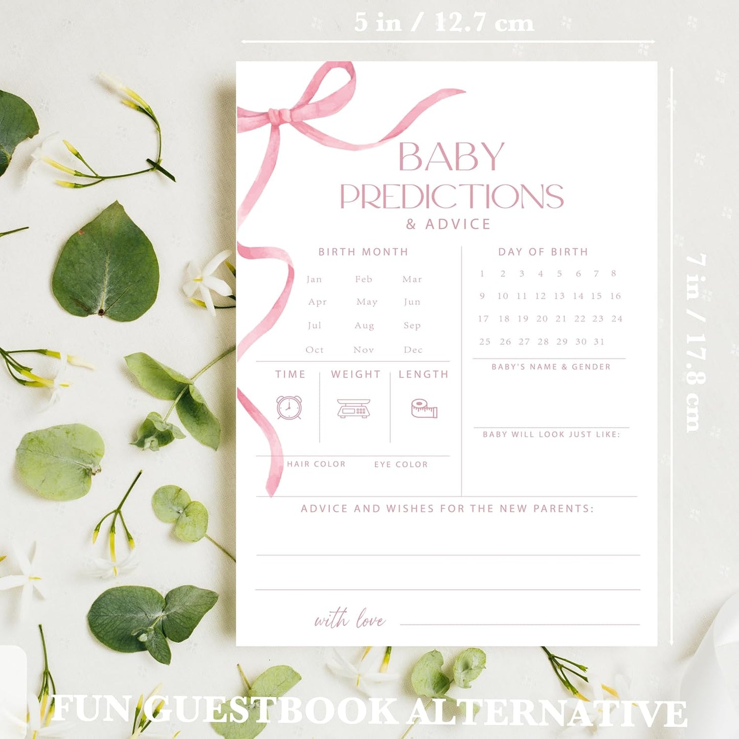 Advice For New Parents Baby Shower, Baby Predictions & Advice Cards For Baby Shower Games Activities, Wishes for Baby, 25 Double-Sided Thick Cards – Pink Bow A05
