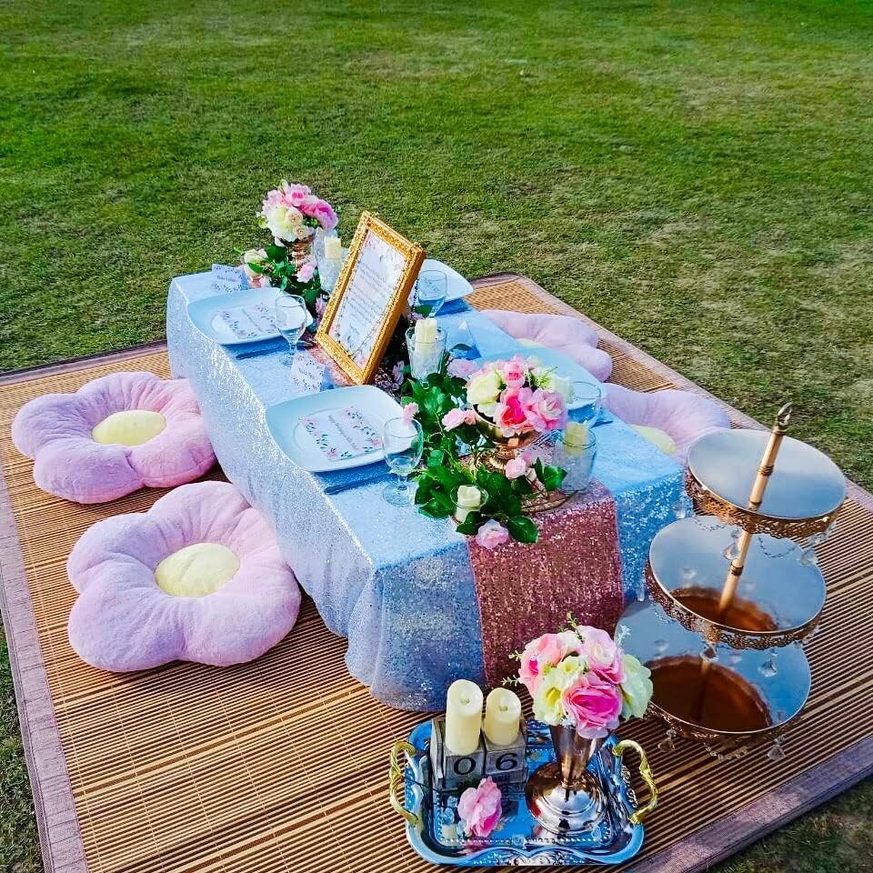 QueenDream Baby Blue Sequin Tablecloth 90x132 Inch Baby Shower Tablecloth Glitter Table Cloth for Wedding Party Decor