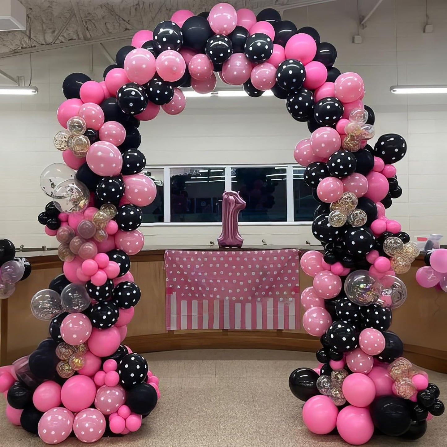 Pink and Black Balloons, Hot Pink Balloons White Dots Black White Dots Balloon with Confetti Balloon for Girls Women Birthday Baby Bridal Shower Wedding Theme Party Decorations