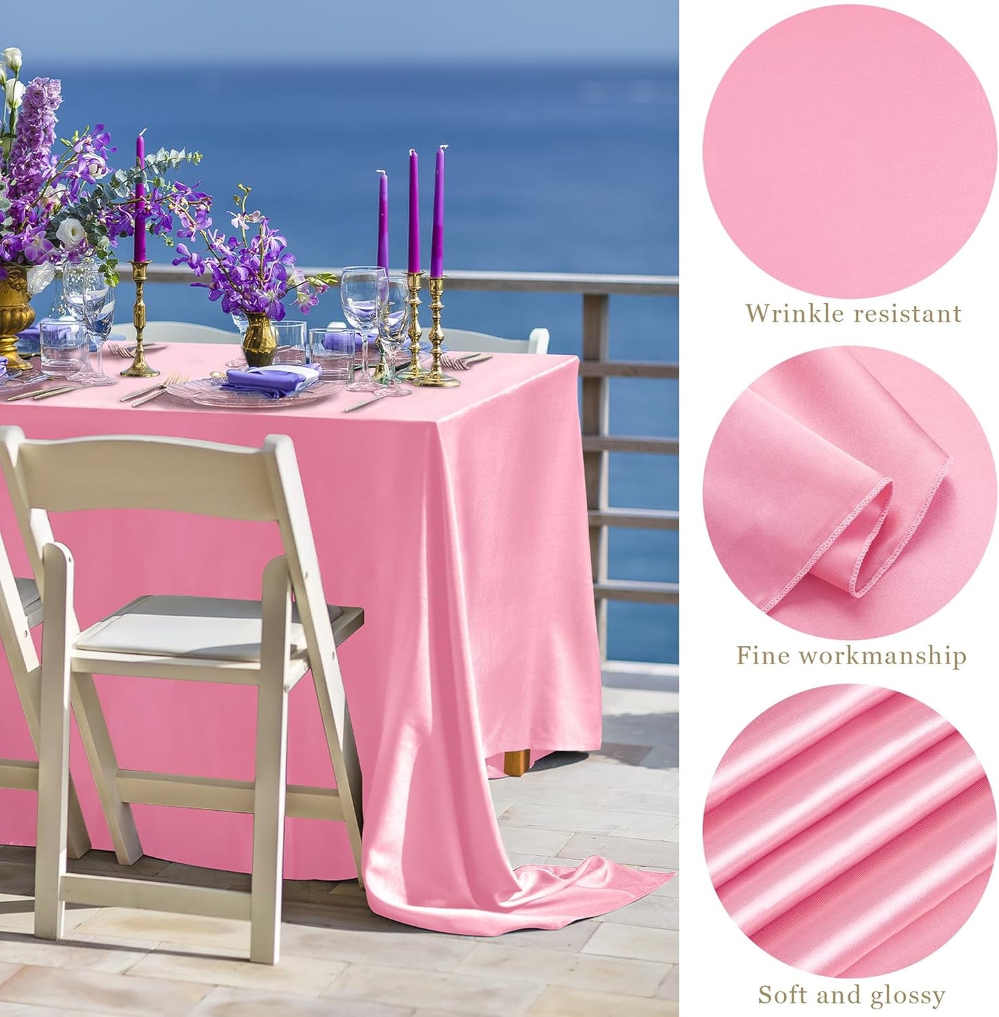 TURSTIN 4 Packs Pink Satin Tablecloth 102 x 58 Inch Overlay Satin Table Cover Rectangle Bright Silk Tablecloth Smooth Fabric Table Decoration for Wedding Banquet Party Events