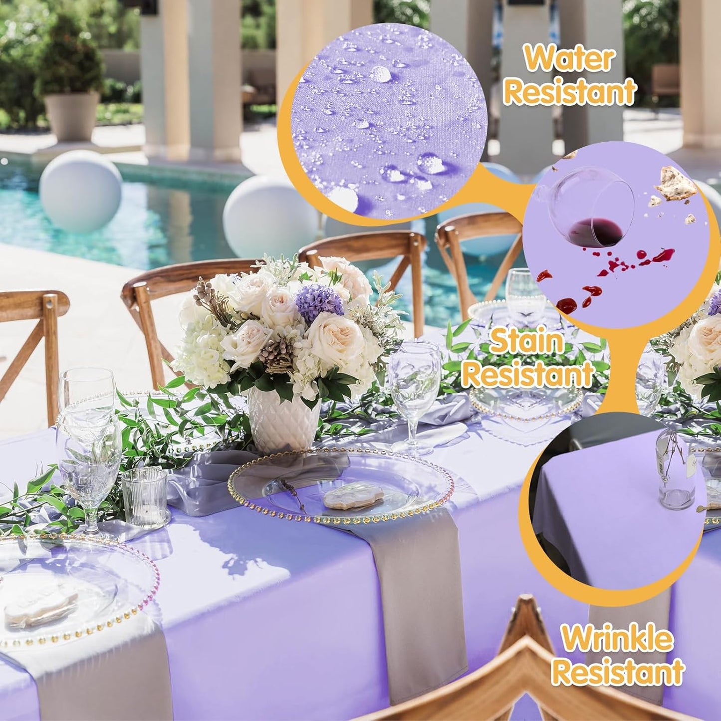 BRILLMAX 10 Pack Lavender Tablecloths for 8 Foot Rectangle Tables 60 x 126 Inch - 8ft Rectangular Bulk Linen Polyester Fabric Washable Cloth Cover for Wedding Reception Banquet Birthday Party