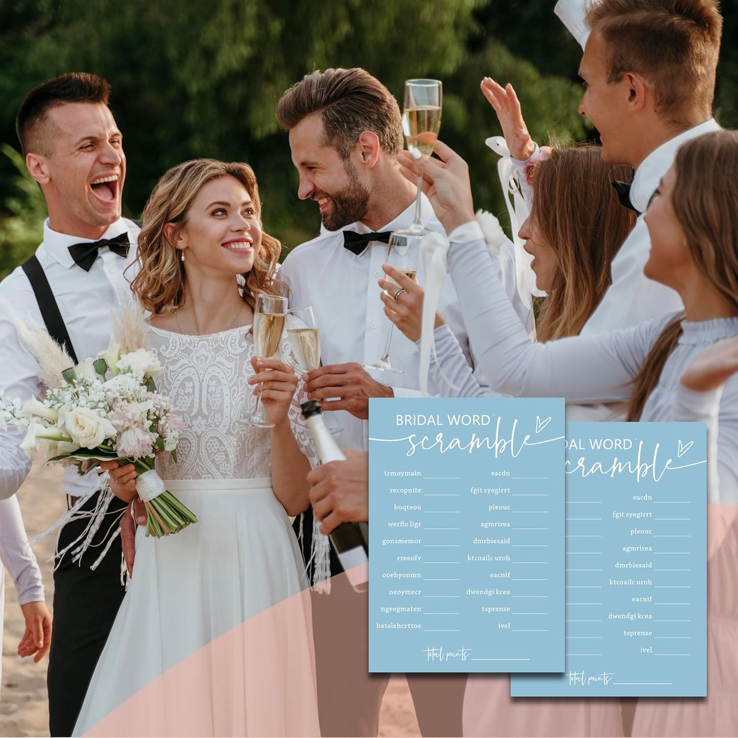 Minimalist Bridal Shower Games, 30 Light Blue Bridal Word Scramble Cards + 1 Answer Card, Wedding Bachelorette Engagement Party Supplies - A16