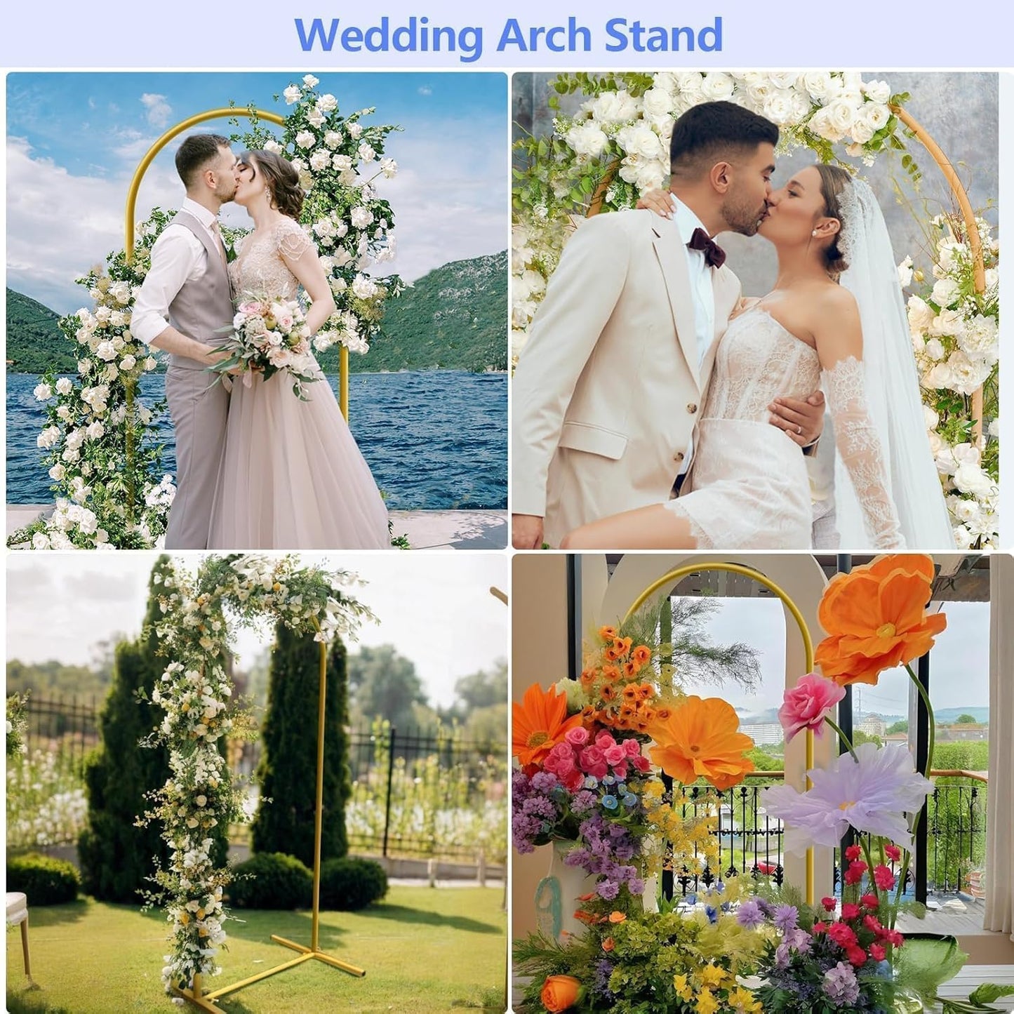 6.6 ft Arch Backdrop Stand, Metal Wedding Arch Stands for Party, Birthday, Wedding, Bridal Shower, Baby Shower Gold