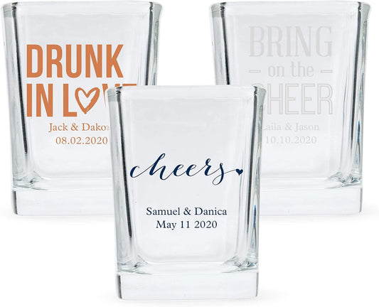 WEDDINGSTAR Personalized 2oz Square Shot Glass Customizable Full Color Print - 12 pack