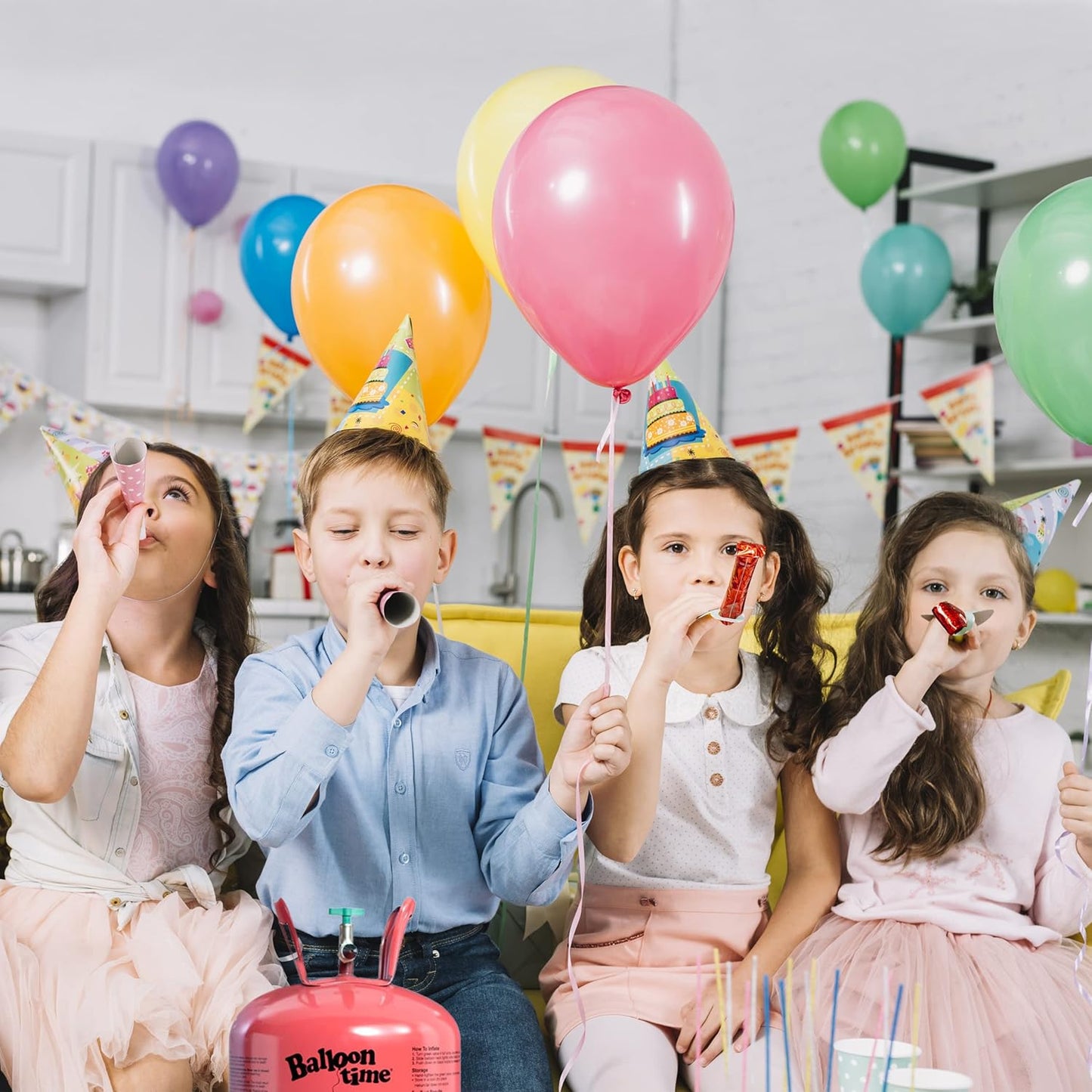 Helium Tank for Balloons At Home, 14.9 Cu Ft Helium Balloon Pump Kit with 50 Assorted Latex Balloons, White Curling Ribbon and Wholesalehome Balloon Tie Tool, 3 Pack