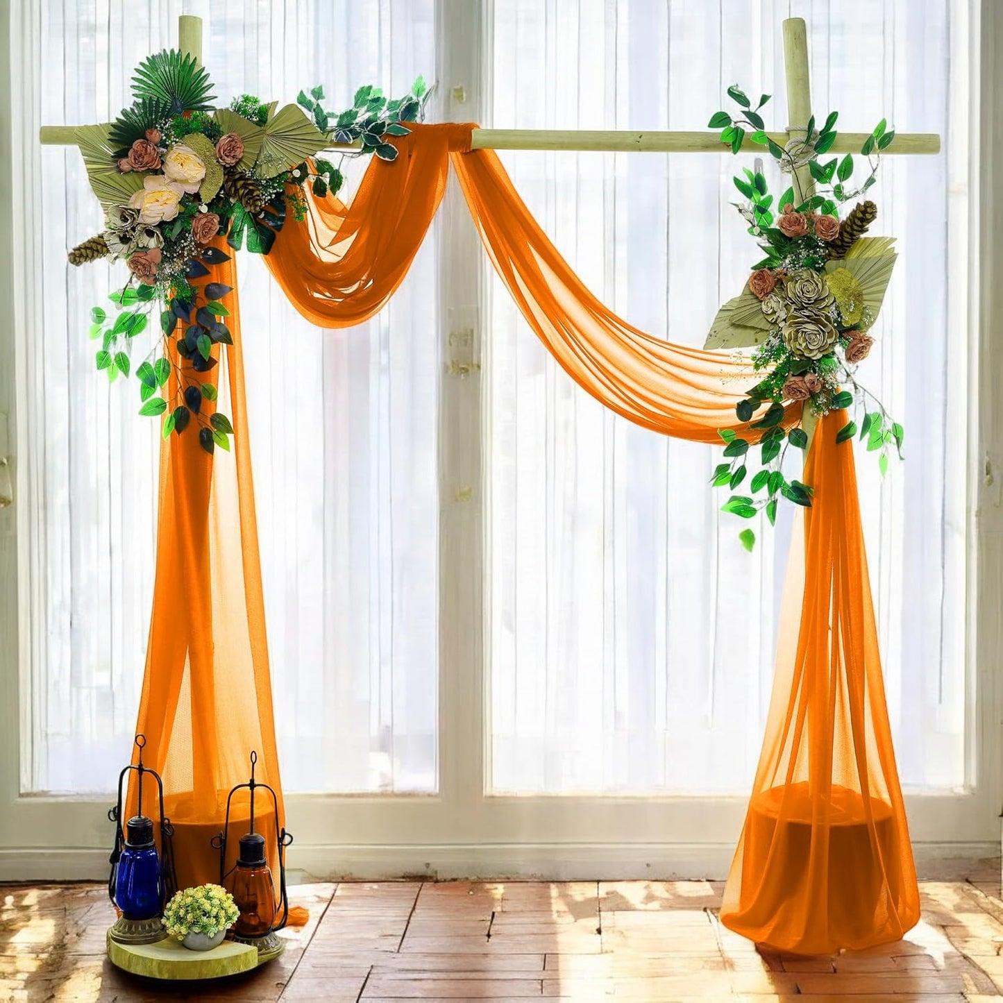 MDS Halloween Chiffon Draping Fabric - 2 Panel, 30" Wide x 40ft Long - Sheer Spooky Arbor & Canopy Drapery for Haunted House Backdrops, Party Ceilings, DIY Costumes & Themed Events - Orange