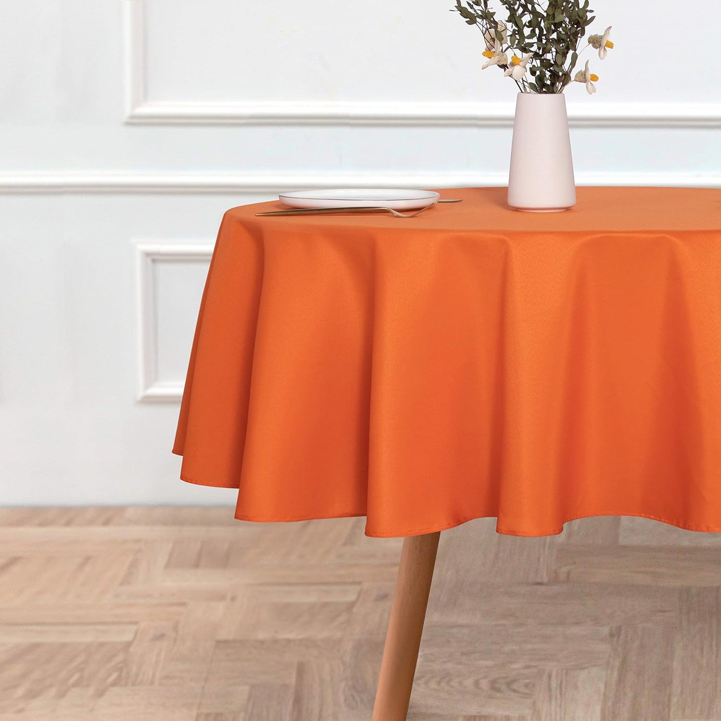 sancua Round Tablecloth - 48 Inch - Water Resistant Spill Proof Washable Polyester Table Cloth Decorative Fabric Table Cover for Dining Tables, Buffet Parties and Camping, Orange
