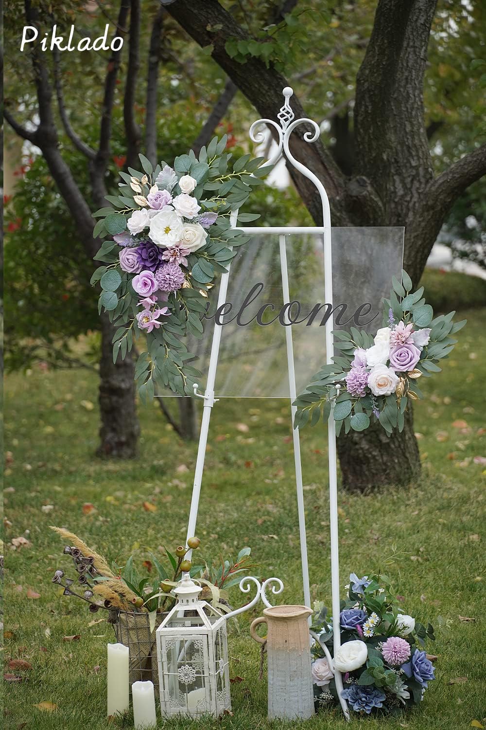 Faux Flower Swag Set of 2 for Wedding Welcome Signs Floral Swag Wedding Reception Ceremony Signs Decor (Purple)