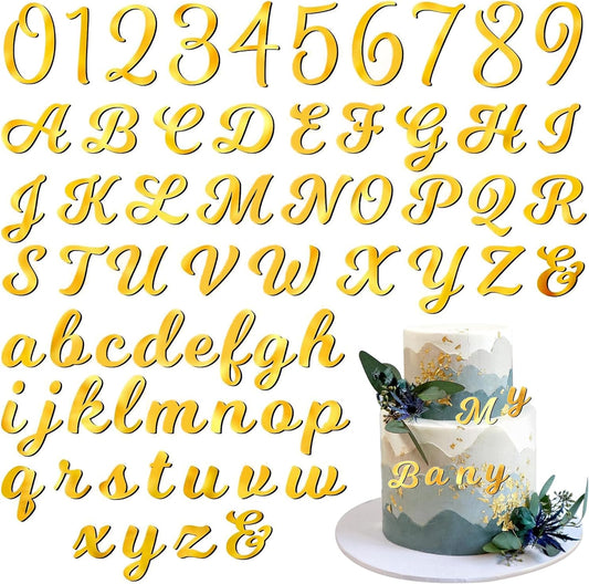 126pcs Acrylic Alphanumeric Cake Decoration, Mirror Number 0-9 and Alphabet A-Z Personalized Cake Picks Shiny Personalized Cake Topper for Birthday Cake Toppers Wedding Baby Shower(GoldSilver)