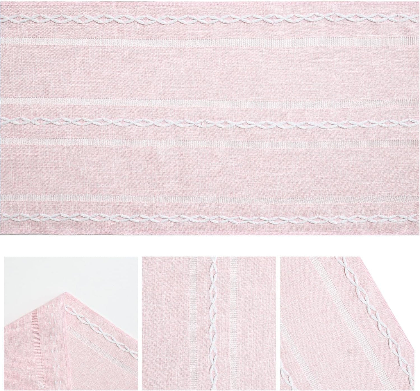 Artoid Mode Pink Rustic Cotton Linen Table Runner, Seasonal Embroidered Hollow Kitchen Dining Table Decoration for Home Party Decor 13x36 Inch
