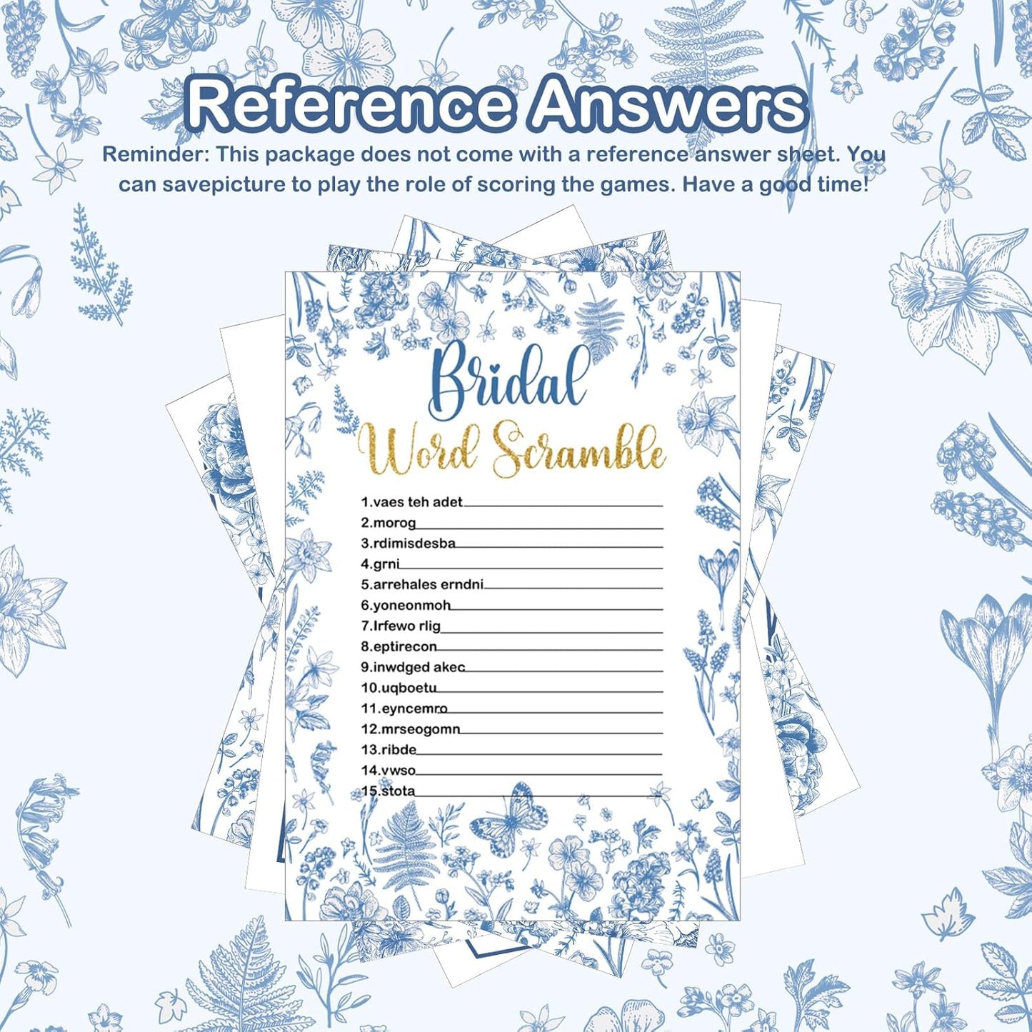 Teling 145 Pieces Bridal Shower Game Bridal Shower Favors Set Wedding Games Cards and Pencils for Bride Groom Bachelorette Party Wedding Party Favor (Blue Floral Style)