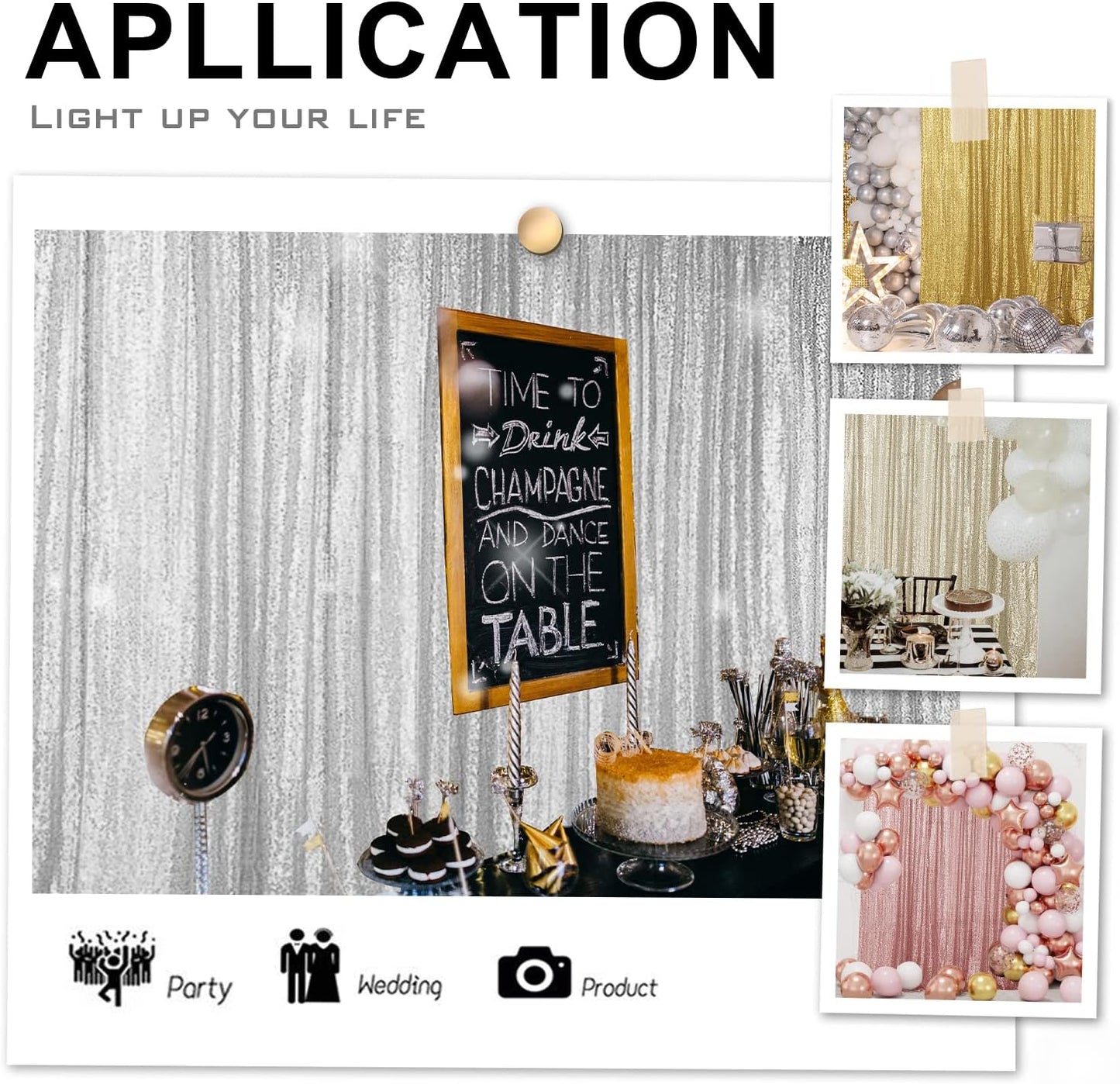 Hahuho Champagne Sequin Backdrop Curtain, 2PCS 2FTx8FT Glitter Backdrop Curtain for Parties, Christmas, Wedding, Party Decoration（2 Panels, 2FT x 8FT, Champagne
