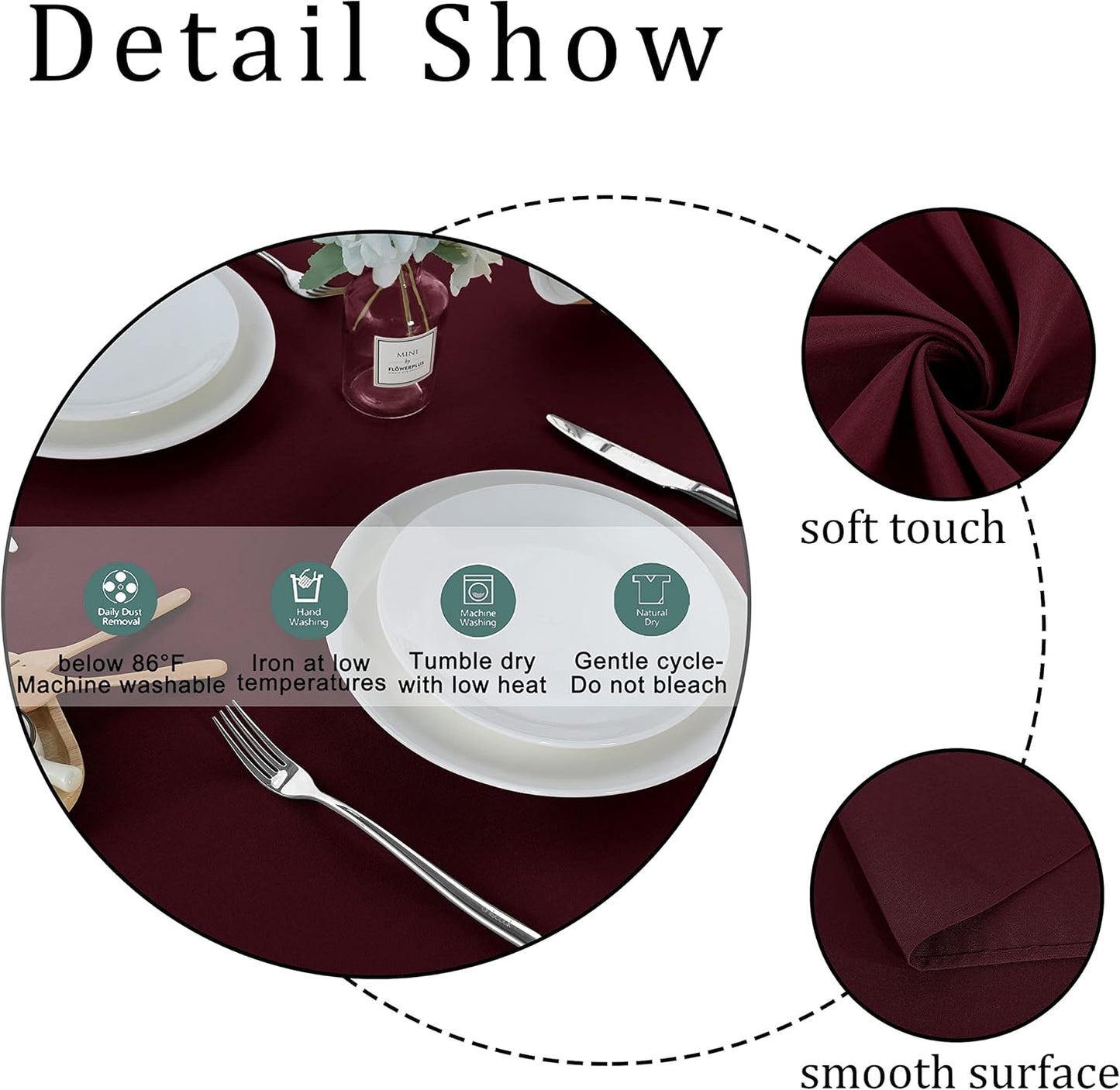 Fitable Rectangle Tablecloth Stain and Wrinkle Resistant Washable Polyester Table Cloth for Buffet Parties and Camping (54x108 inch, Burgundy)