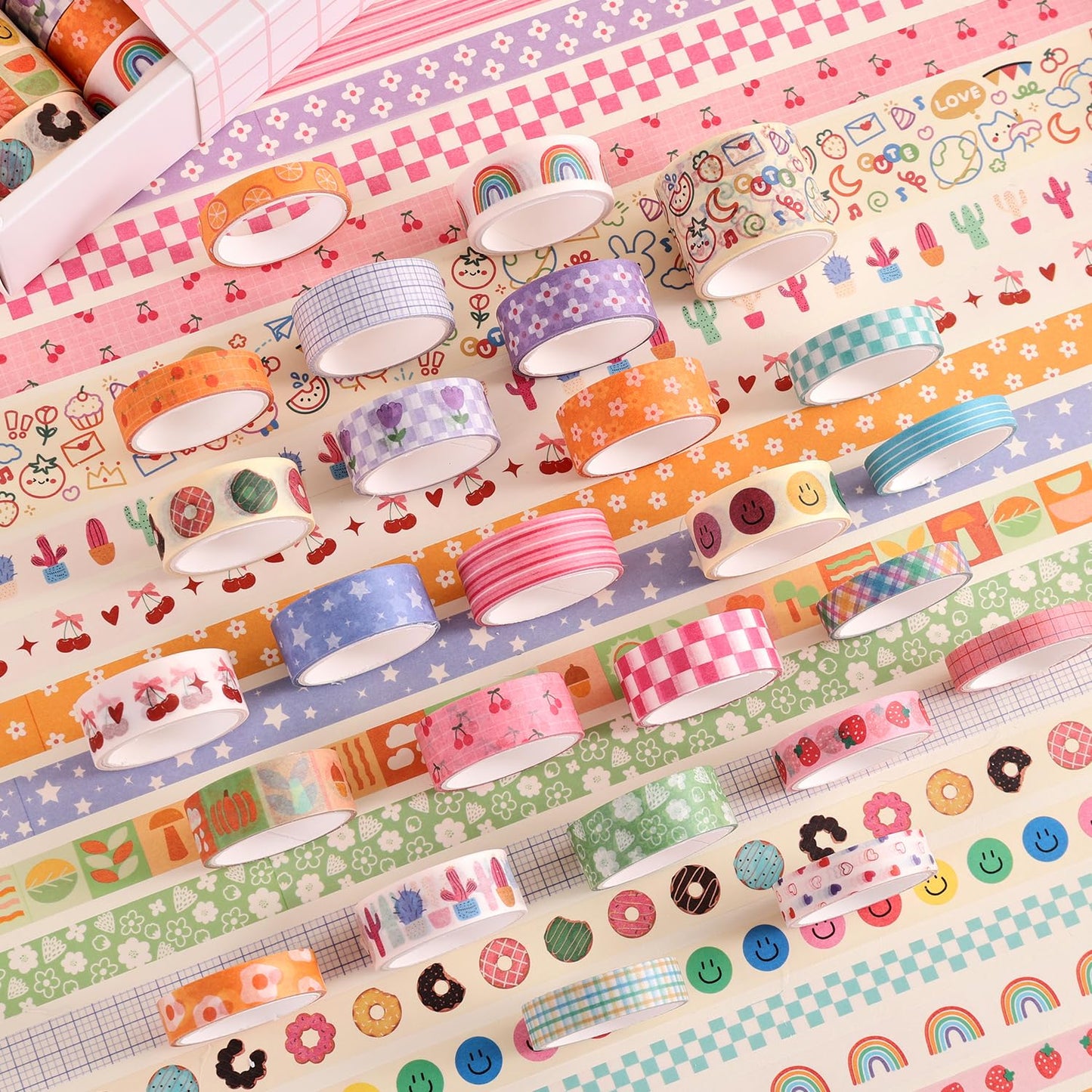 32 Rolls Colorful Cute Floral Writable Washi Tape Set, Decorative Tapes for Scrapbooking and Journaling, Junk Journal Supplies, Bullet Journaling for Women Girl 5-30mm Wide 9.84ft Long/Roll