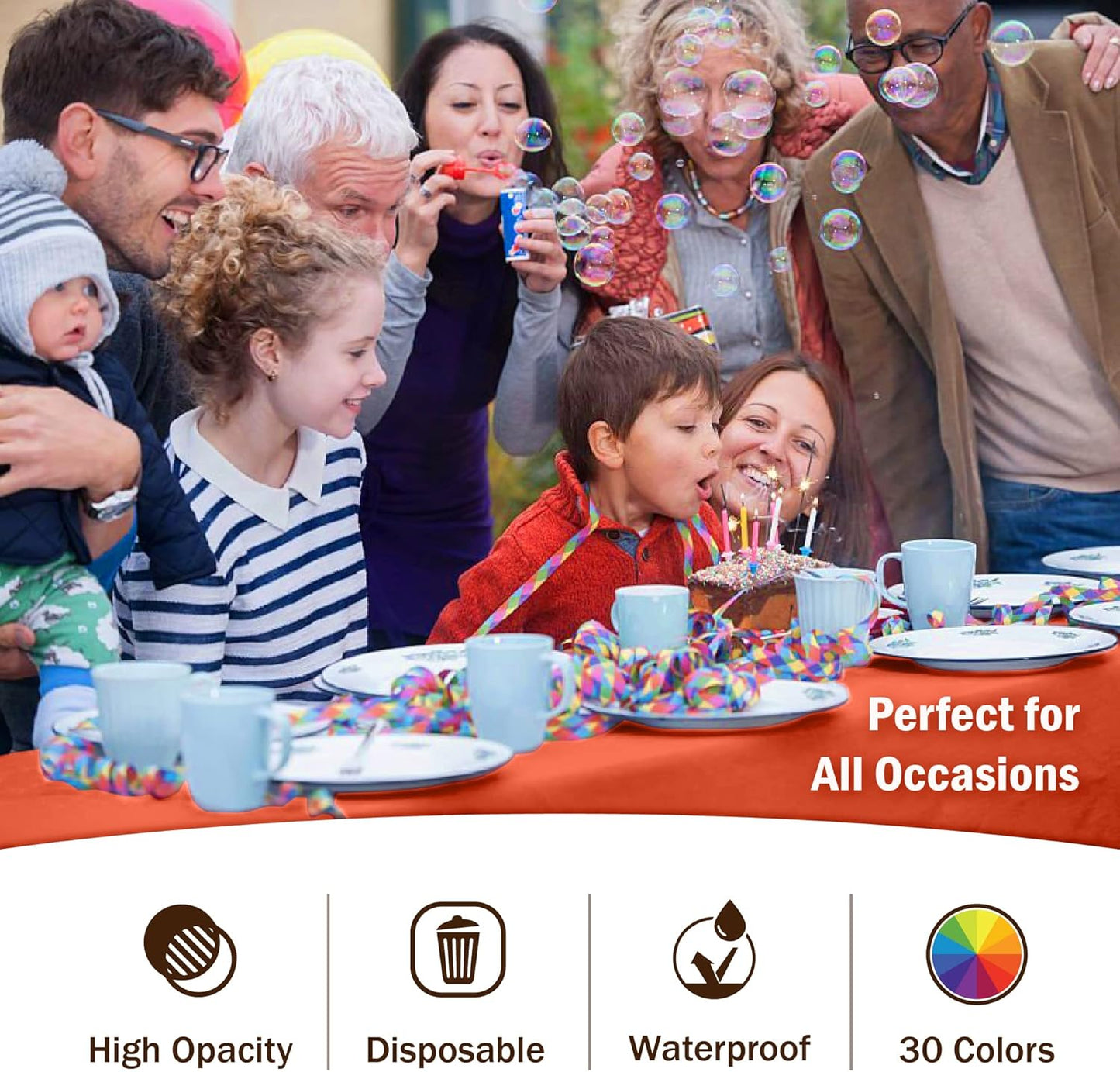 Exquisite 12-Pack Premium Plastic Tablecloth 54in. x 108in. Rectangle Table Cover - Orange