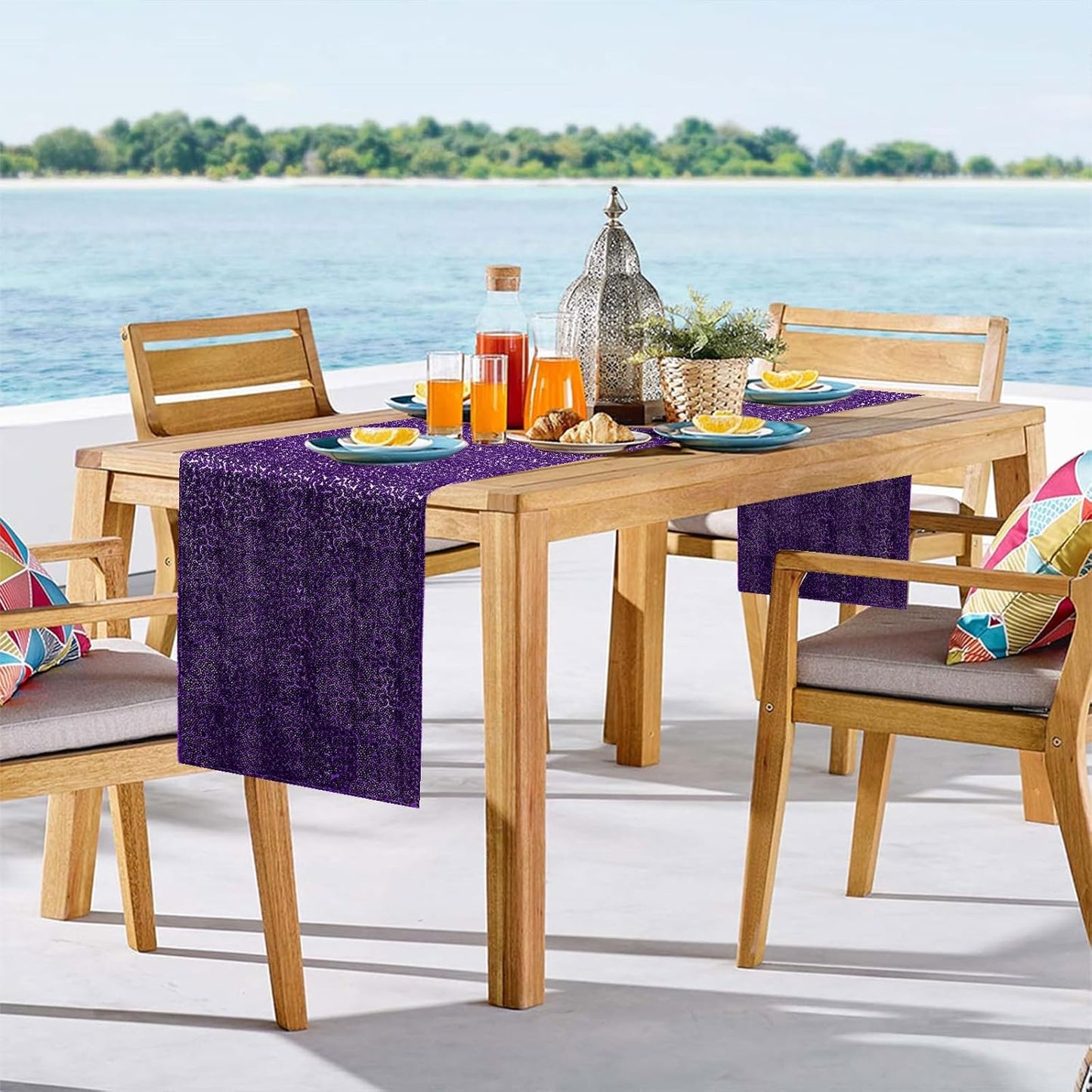 6 Packs 12 x 72 inches Sequin Table Runner, Purple Glitter Table Runner for Birthday Party Supplies Wedding Engagement Baby Shower Holiday Celebration Event Decorations