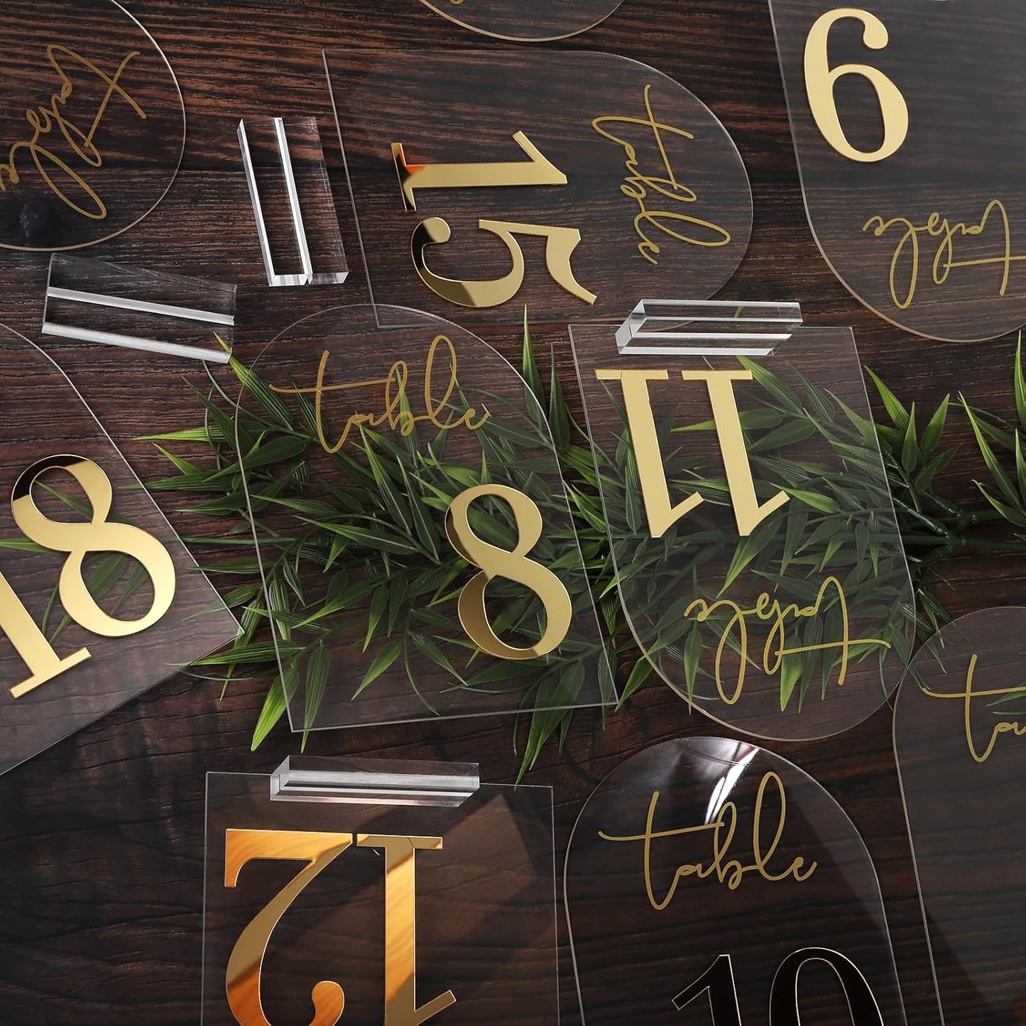 Wedding Table Numbers 1-20 with Holders, 5 x 7 Inch Transparent Acrylic Reception Table Signs Golden Letters, Number Cards for Party, Restaurant