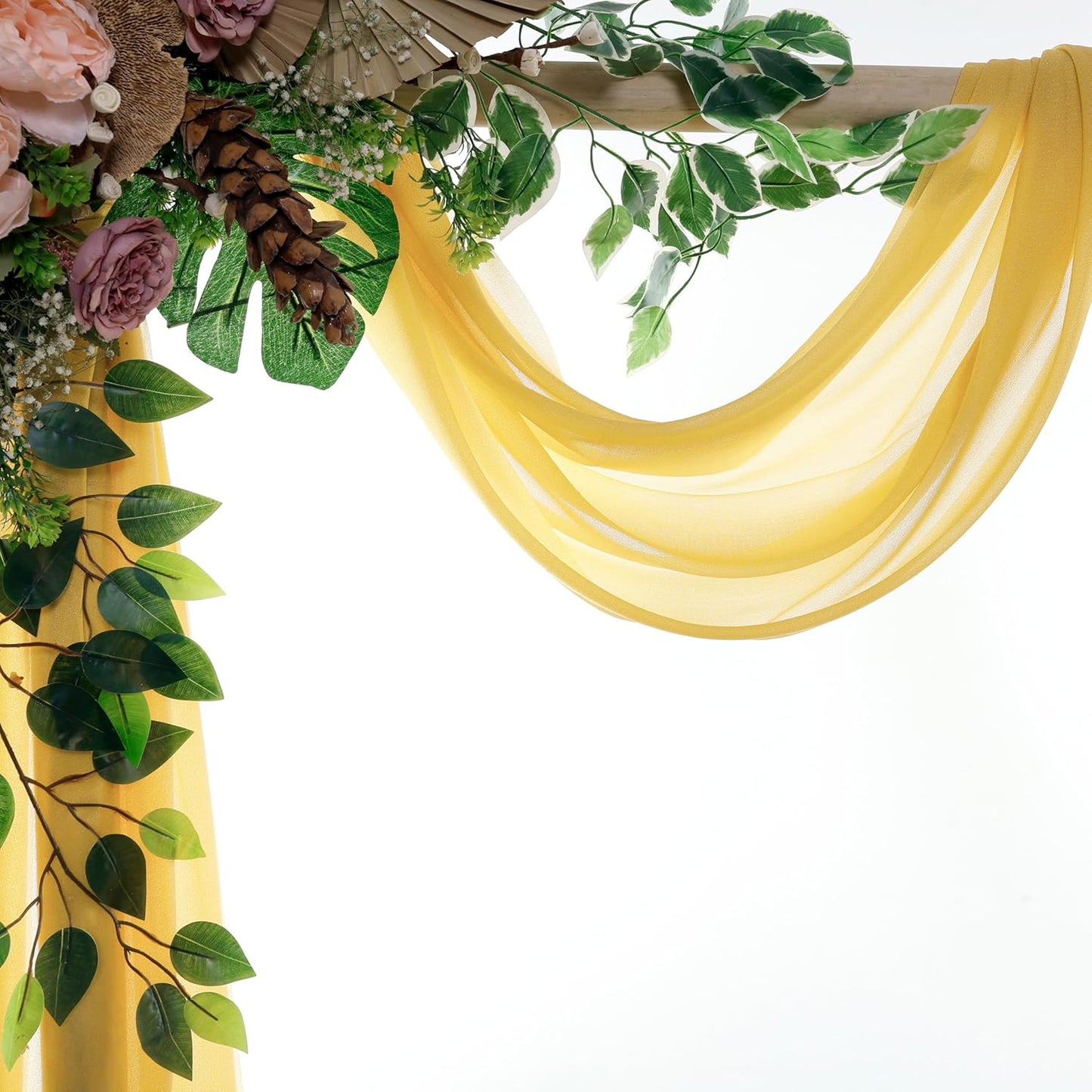 VDS Pack of 1 Panel (30 Inch X 20 Feet) Wedding Arch Draping Fabric Sheer Chiffon Fabric Drapery for Wedding Ceremony Reception Swag Backdrop Canopy Chuppah ARBO Altars Decoration (Gold)