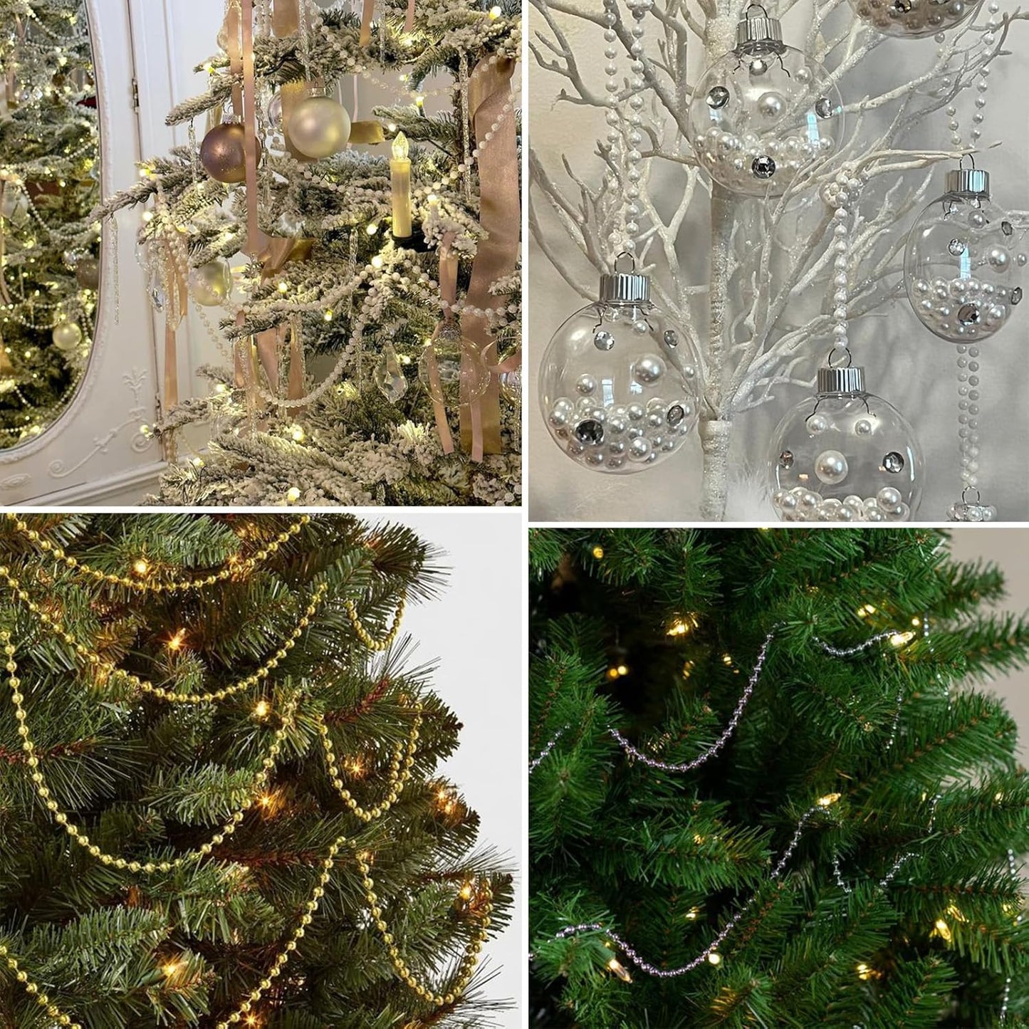 [66 Feet] Gold Pearl Beads Garland, 8MM 22 Yards Gold Faux Pearl Beads String Roll Bulk for DIY Craft Christmas Tree Wedding Party Decoration