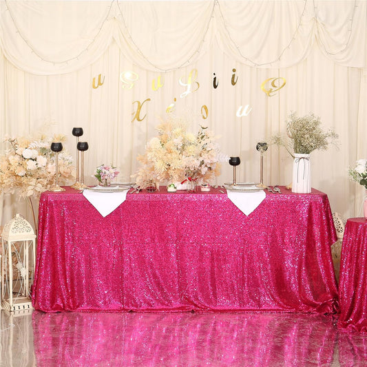 SquarePie Sequin Tablecloth 50 x 72 Inch Hot Pink Glitter Table Linen for Wedding Party