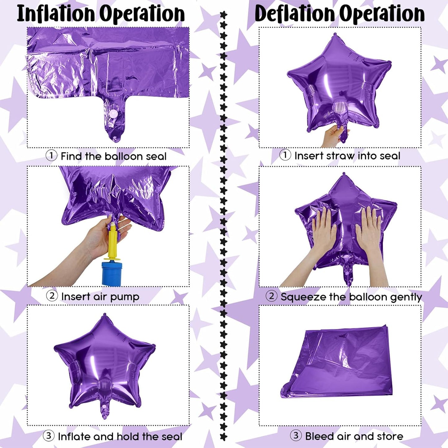 TAOYE Purple Pink Stars Foil Balloons, 18 Inch Lavender Purple Pink Stars Helium Balloons Dark Purple Light Purple Pentagram Foil Balloons for Girls Birthday Wedding Butterfly Theme Party