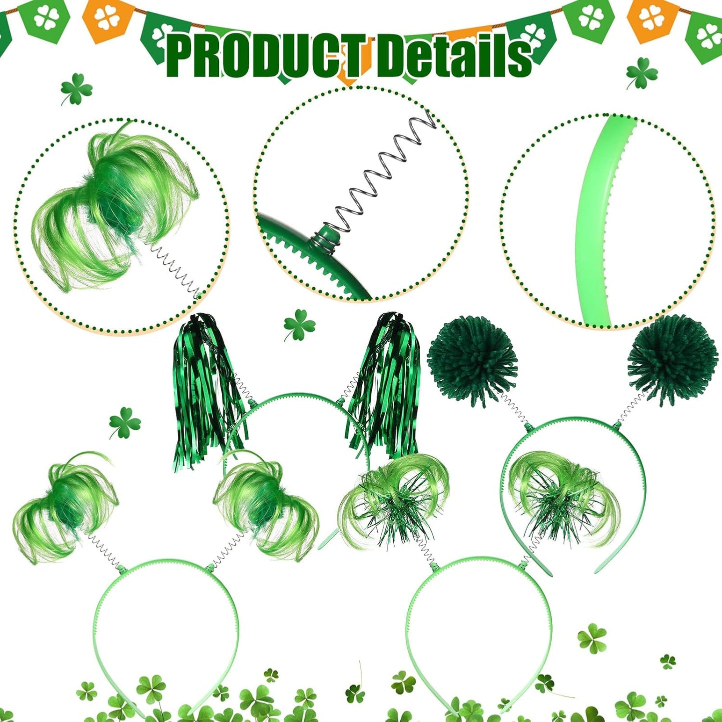 Censen 12 Pcs Halloween Pom Pom Party Headbands Tinsel Ponytails Spirit Head Bopper Headwear for Christmas Birthday Holiday