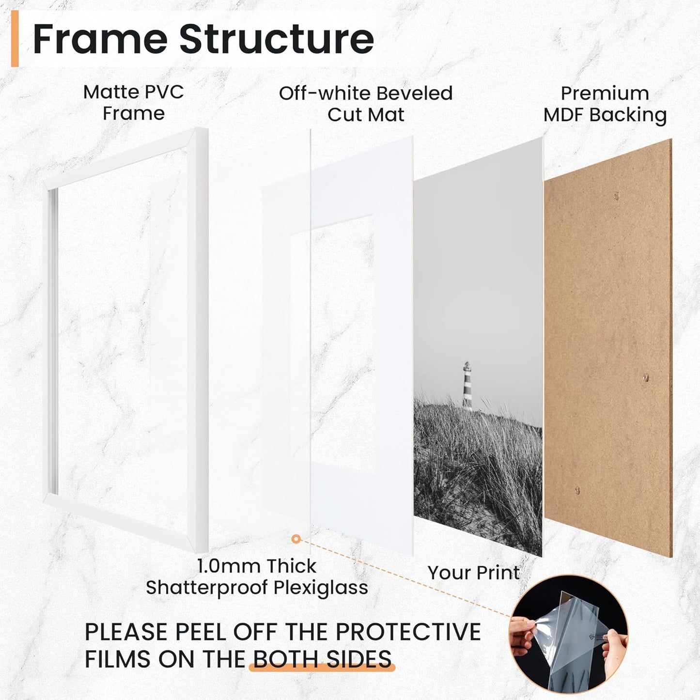 20x30 inch Picture Frame, 20x30 Photo Frames with 16x24 Removable Mat - High Definition Plexiglass - Vertical and Horizontal Display - Wall Hanging Poster Frame - White, 5 Pack