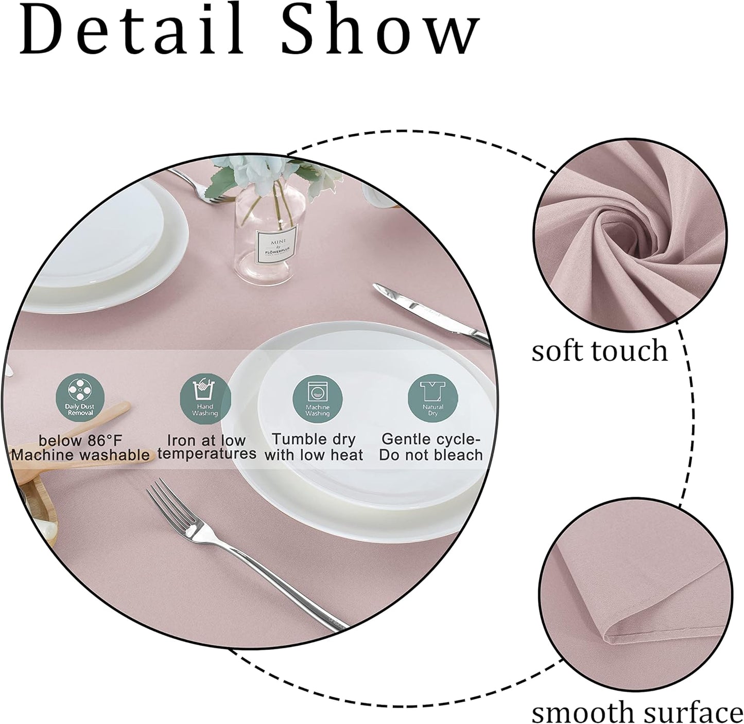 Fitable Rectangle Tablecloth Stain and Wrinkle Resistant Washable Polyester Table Cloth for Buffet Parties and Camping (54x120 inch, Blush)