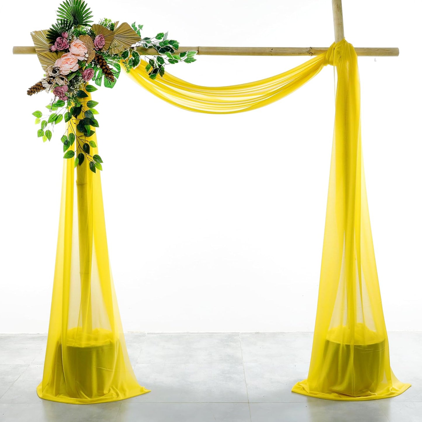 VDS Pack of 1 Panel (30 Inch X 50 Feet) Wedding Arch Draping Fabric Sheer Chiffon Fabric Drapery for Wedding Ceremony Reception Swag Backdrop Canopy Chuppah ARBO Altars Decoration (Yellow)