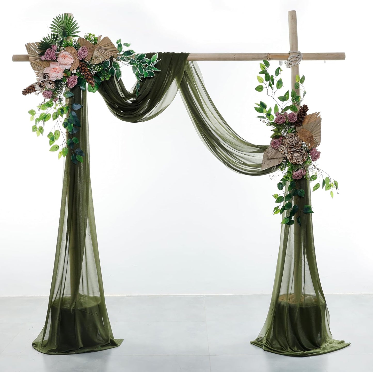 VDS Pack of 1 Panel (30 Inch X 20 Feet) Wedding Arch Draping Fabric Sheer Chiffon Fabric Drapery for Wedding Ceremony Reception Swag Backdrop Canopy Chuppah ARBO Altars Decoration (Olive)