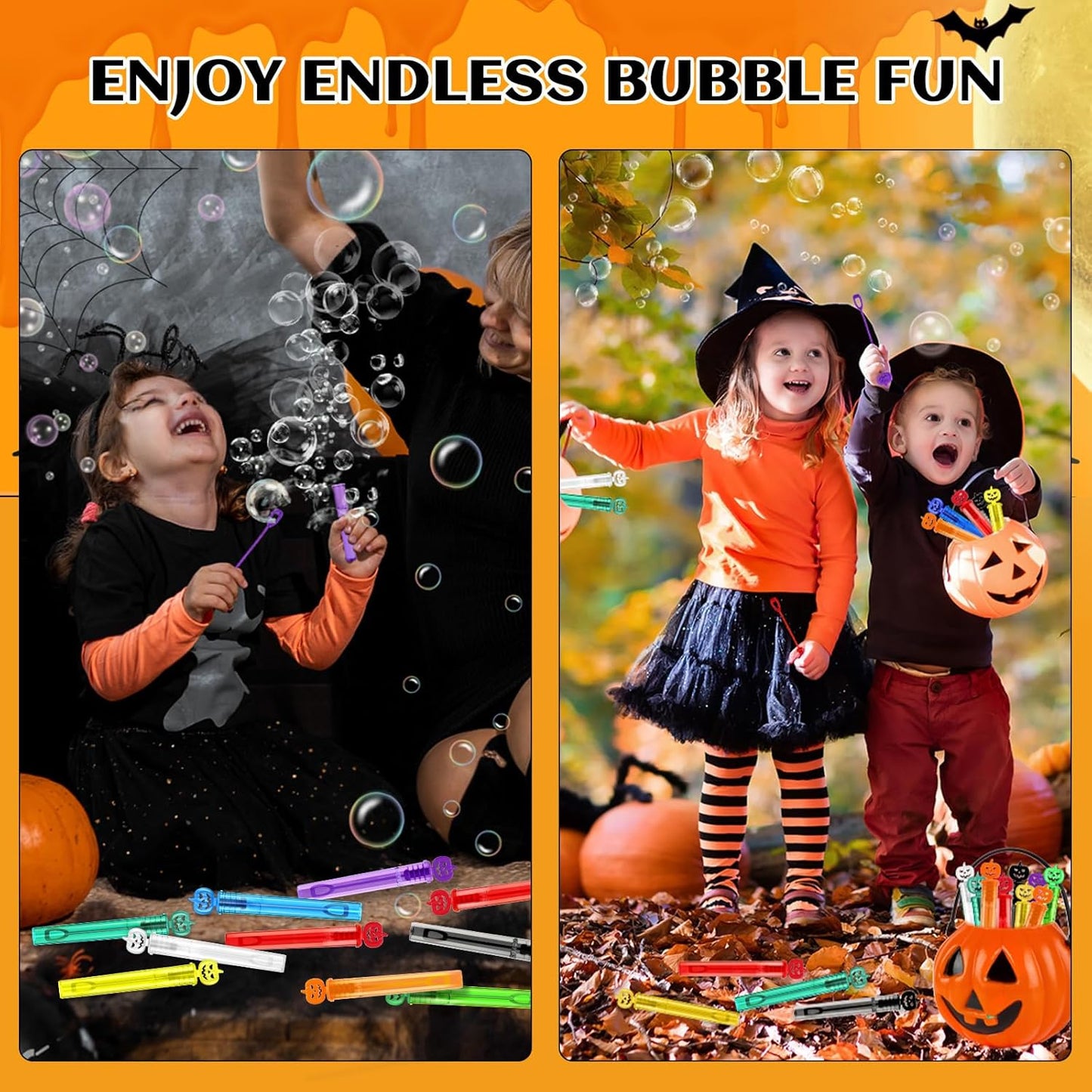 SpringFlower 400 PCS Halloween Mini Bubble Wands, Halloween Party Favors for Kids, Halloween-Themed Bubble Wands In 10 Colors, Goodie Bag Fillers