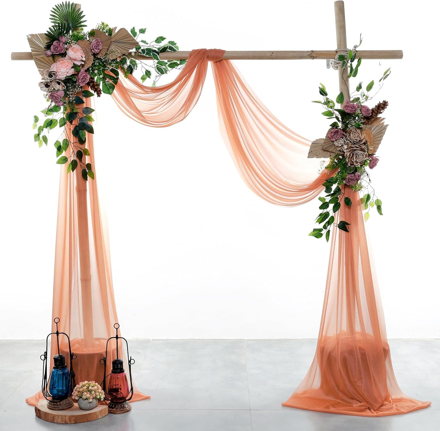 VDS Pack of 1 Panel (30 Inch X 30 Feet) Wedding Arch Draping Fabric Sheer Chiffon Fabric Drapery for Wedding Ceremony Reception Swag Backdrop Canopy Chuppah ARBO Altars Decoration (Coral Peach)