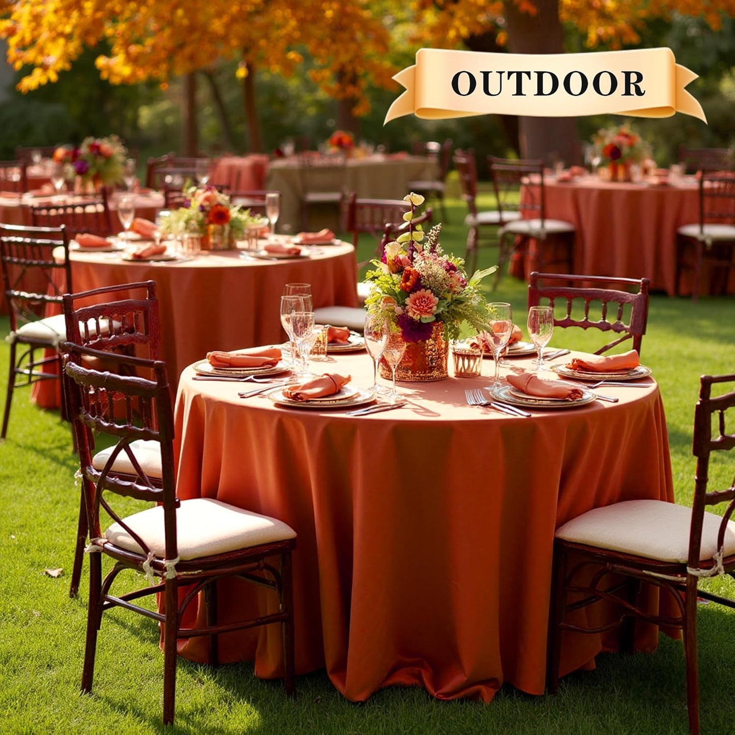 sancua 6 Pack Thanksgiving Round Tablecloth 90 Inch Burnt Orange, Stain and Wrinkle Resistant Fall Table Cloth - Washable Polyester Fabric Table Cover for Dining, Buffet Parties and Camping, Rust