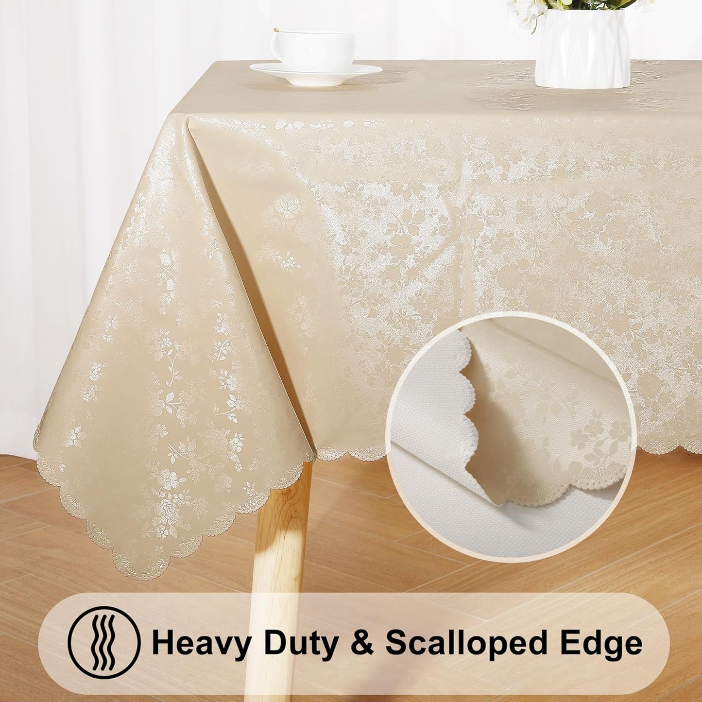 Smiry Rectangle Table Cloth, Waterproof Heavy Duty Vinyl Tablecloths, Wipeable Washable Table Cover for Kitchen and Dining Room (Beige, 54" X 78")