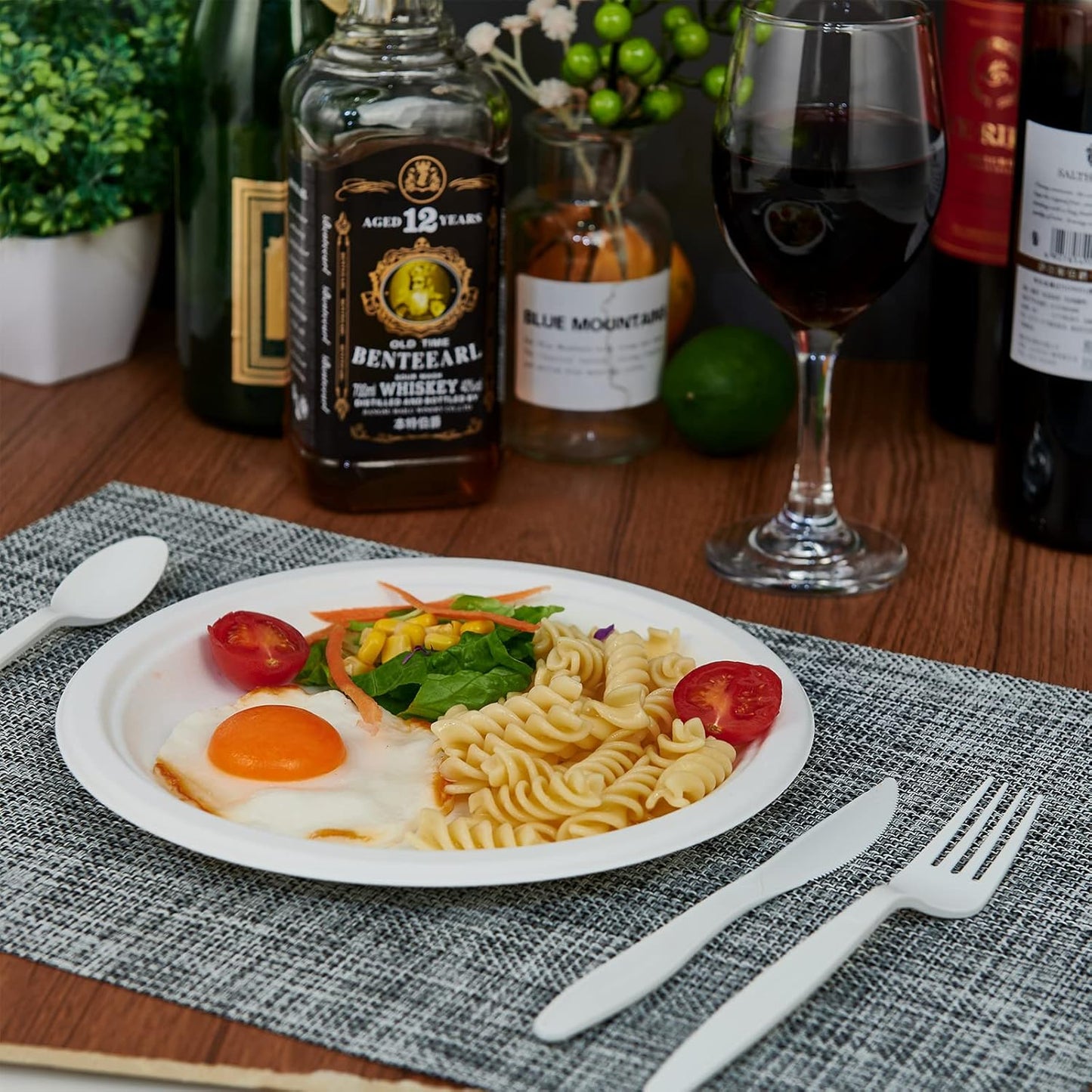 ECOLipak 9 inch 150 Pack Compostable Paper Plates, Heavy Duty Disposable Biodegradable Eco-friendly Sugarcane Bagasse Plates for Party Dinner